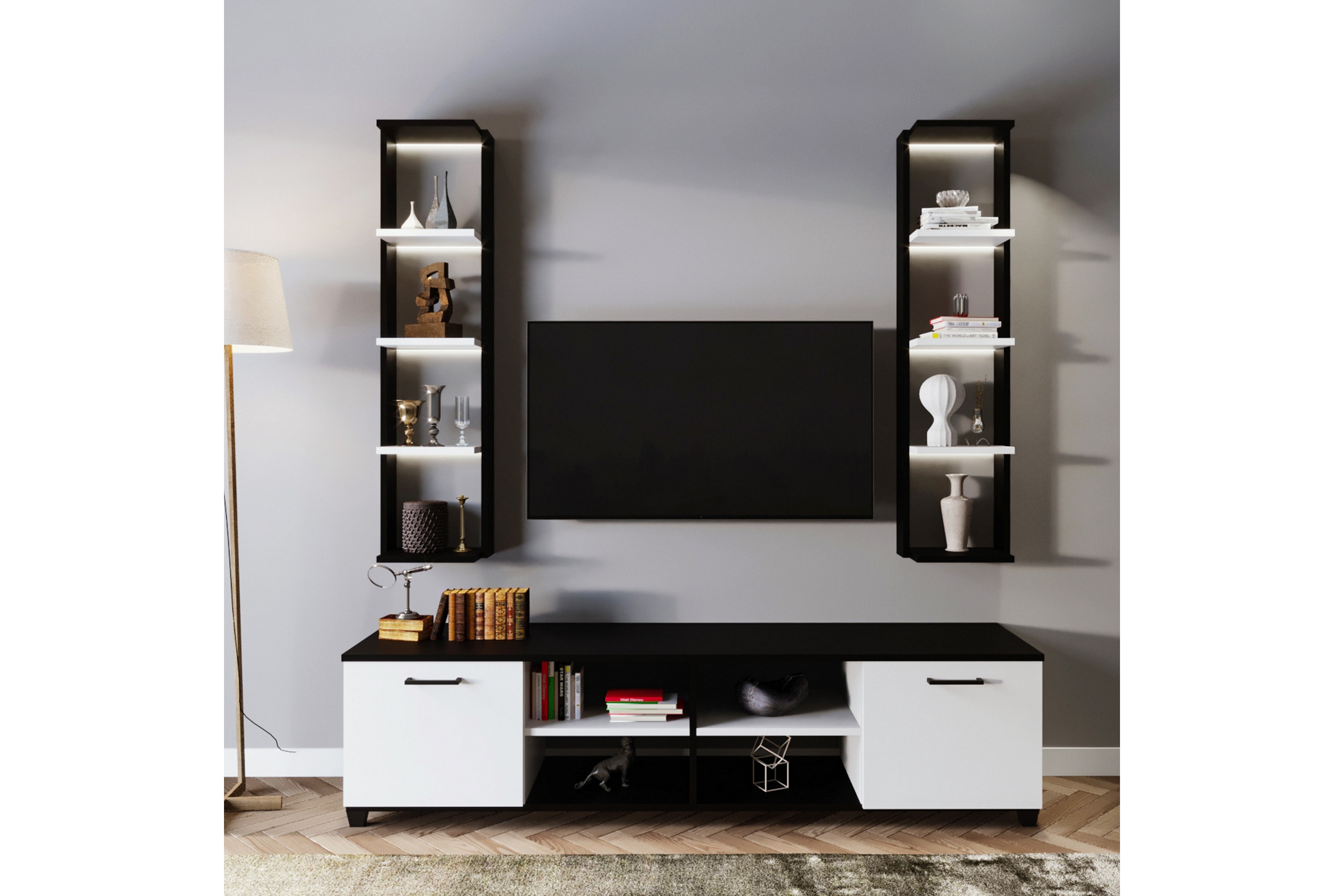 Tv-bänk Ancelle 180 cm Svart/Vit