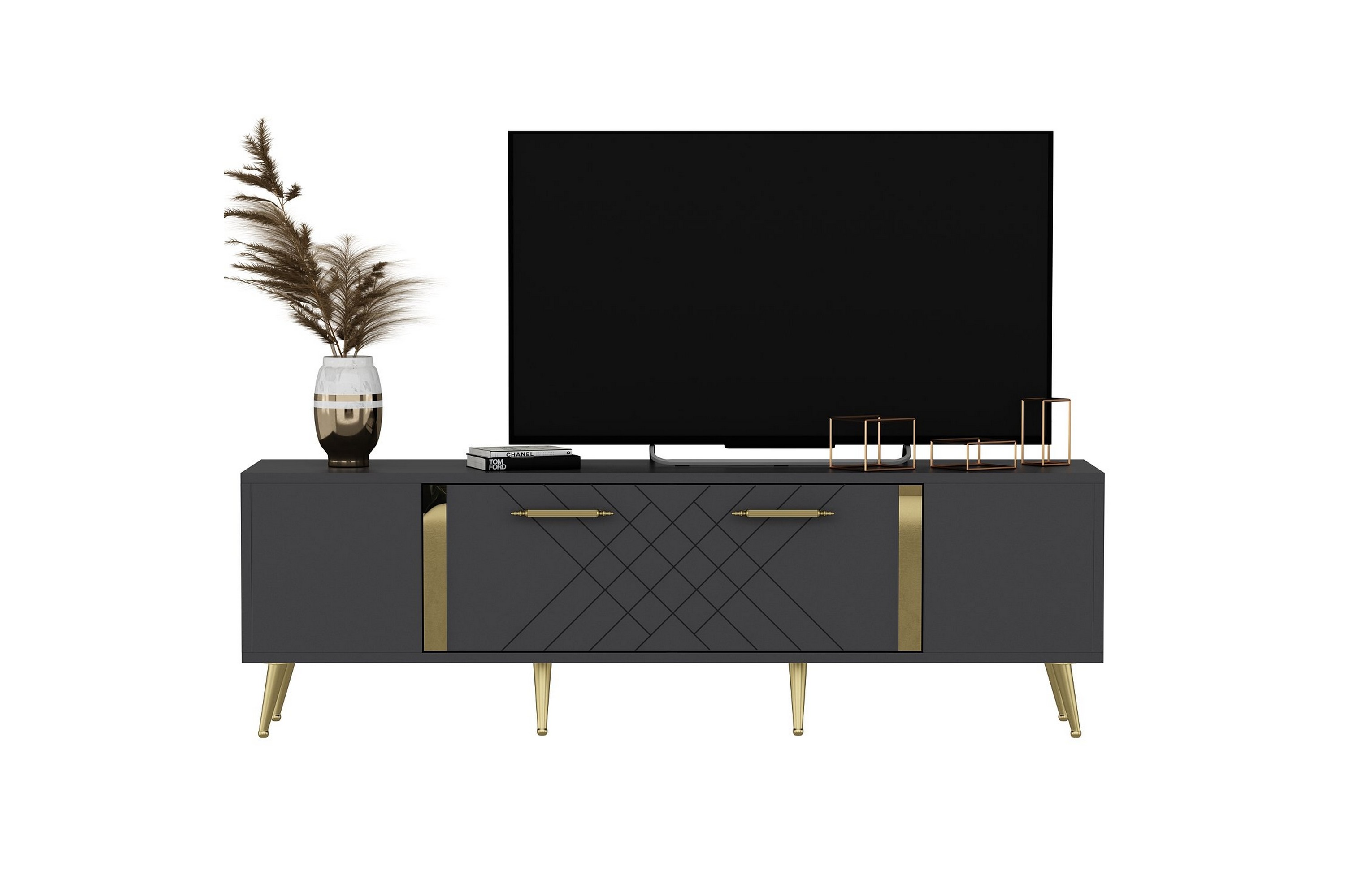 tv-bänk detas 150x35 cm svart/guld - hanah home