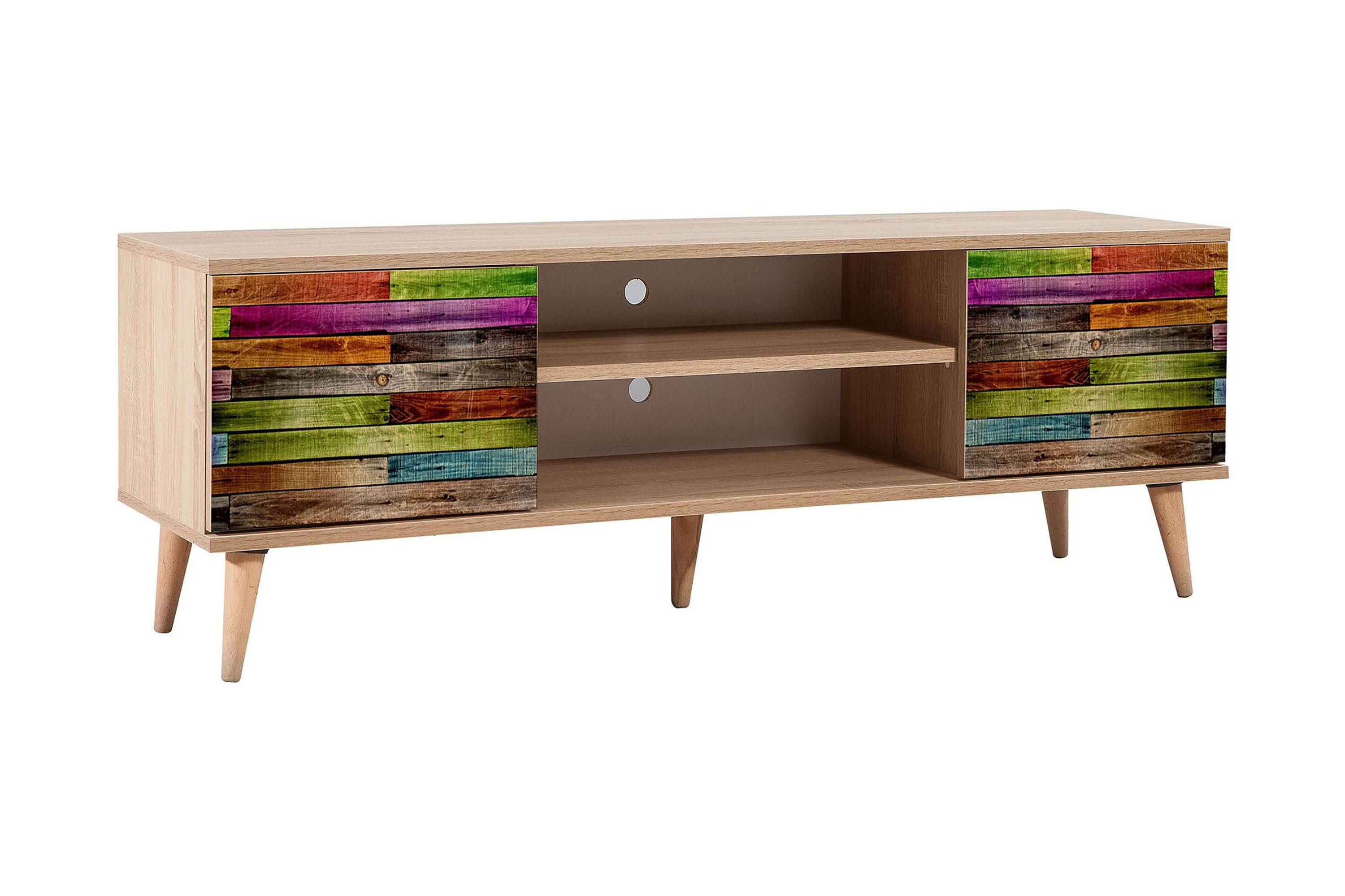 tv-bänk dirk 140 cm regnbågspanel - brun/röd/grön