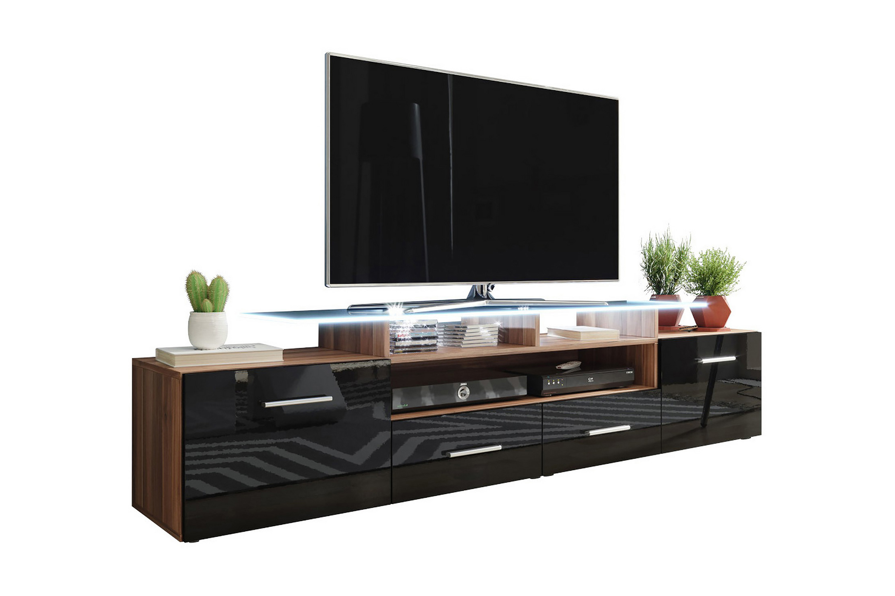 TV-bänk Evora 39x194 cm LED-belysning Svart Högglans