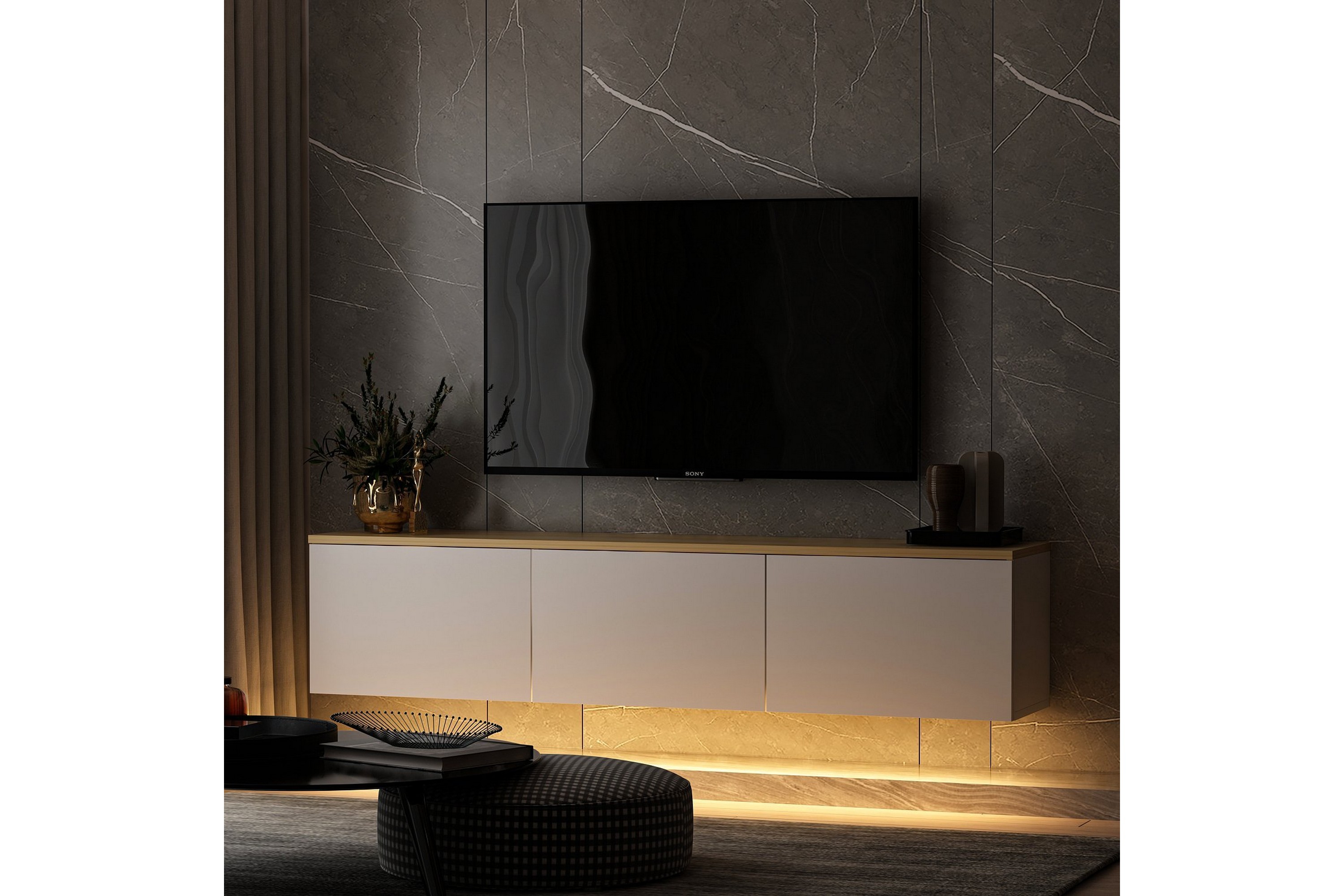 Tv-bänk Neon 160x32 cm Vit/Brun Hanah Home