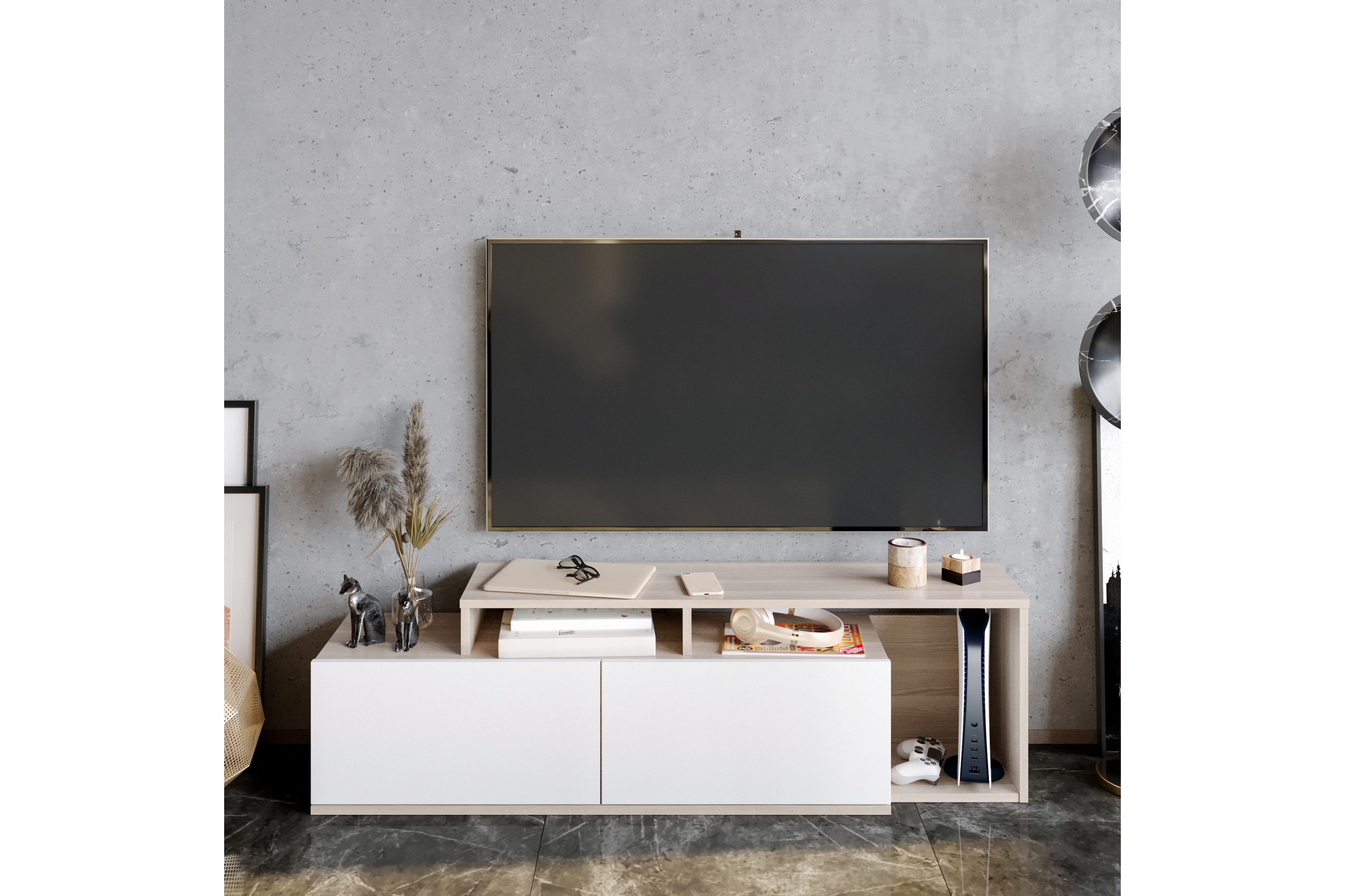 Tv-bänk Nexeria 150 cm Natur/Vit