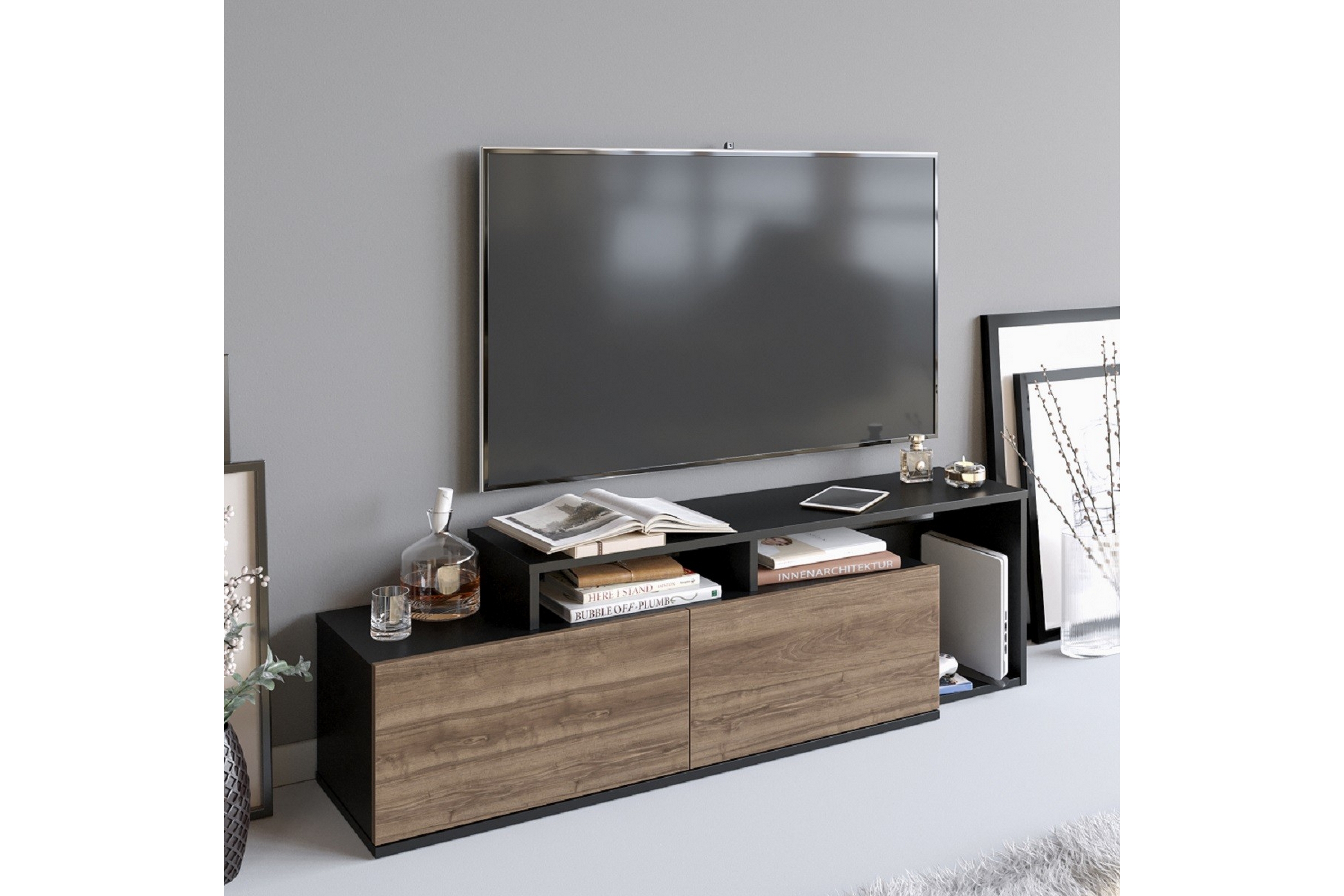 Tv-bänk Nexeria 150 cm Svart/Mörkbrun