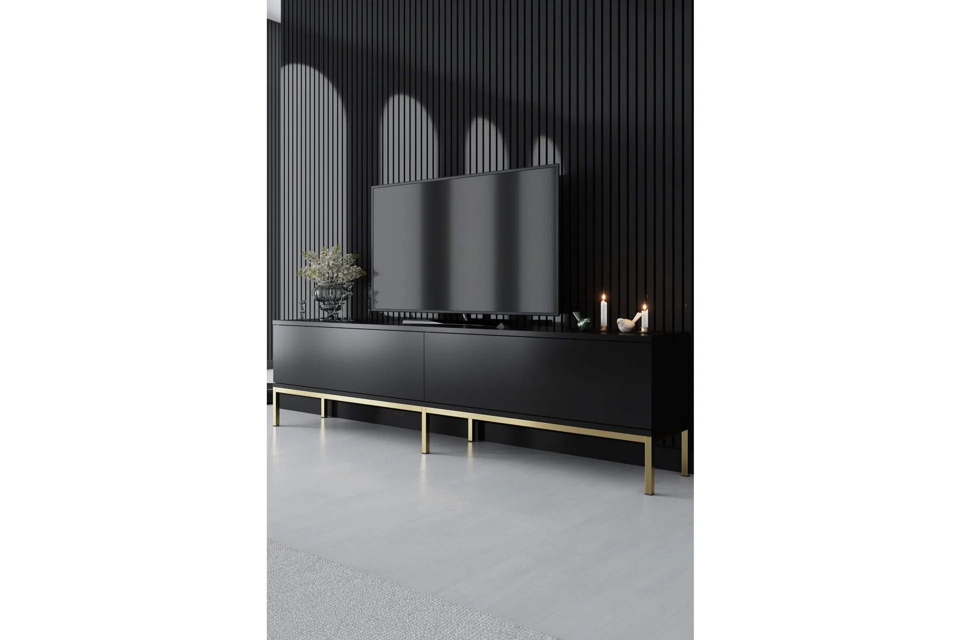 tv-bänk tejmon 180 cm - svart/guld