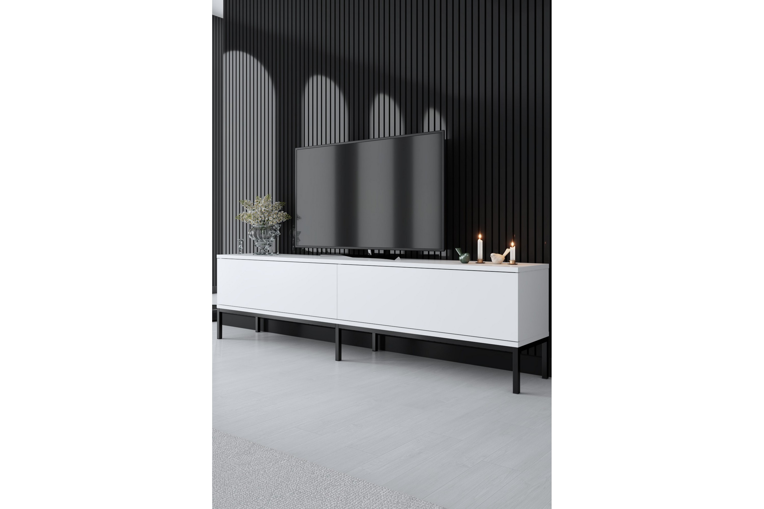 tv-bänk tejmon 180 cm - vit/svart