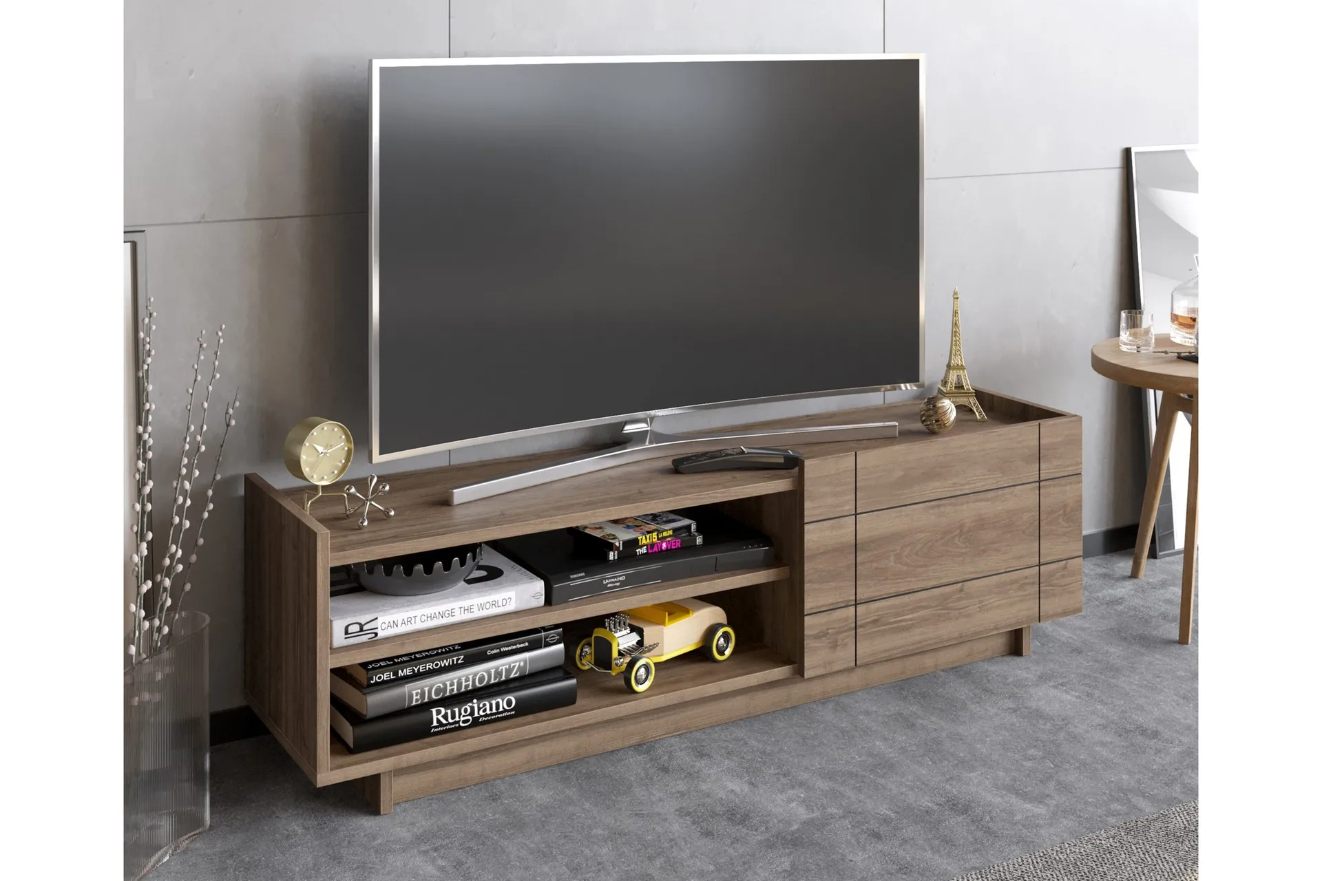 Ulica Tv-b&auml;nk 140 cm D&ouml;rr + 3 Hyllor - M&ouml;rkbrun