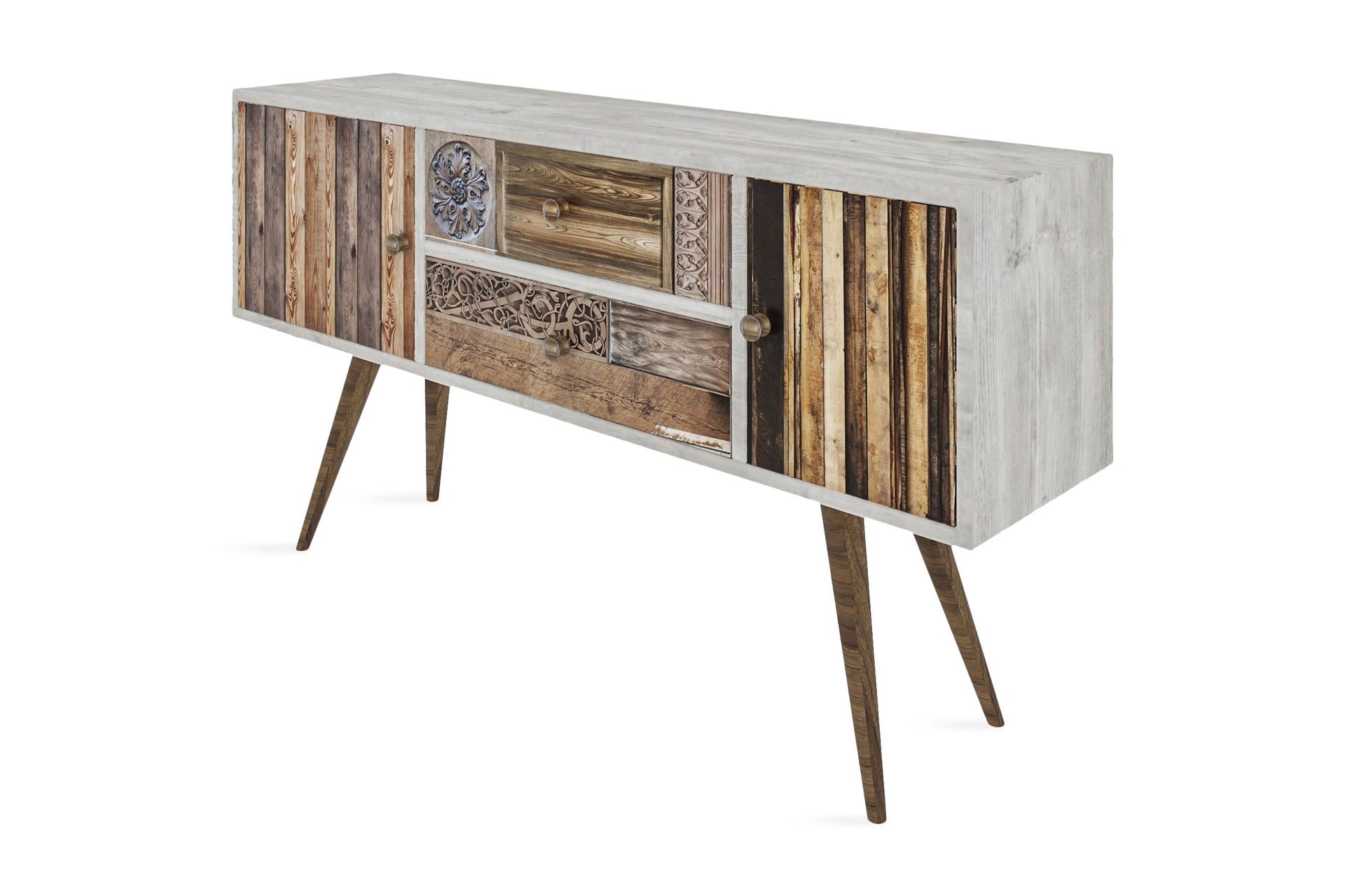 Zange TV-Bänk 122 cm - Vit/Valnöt