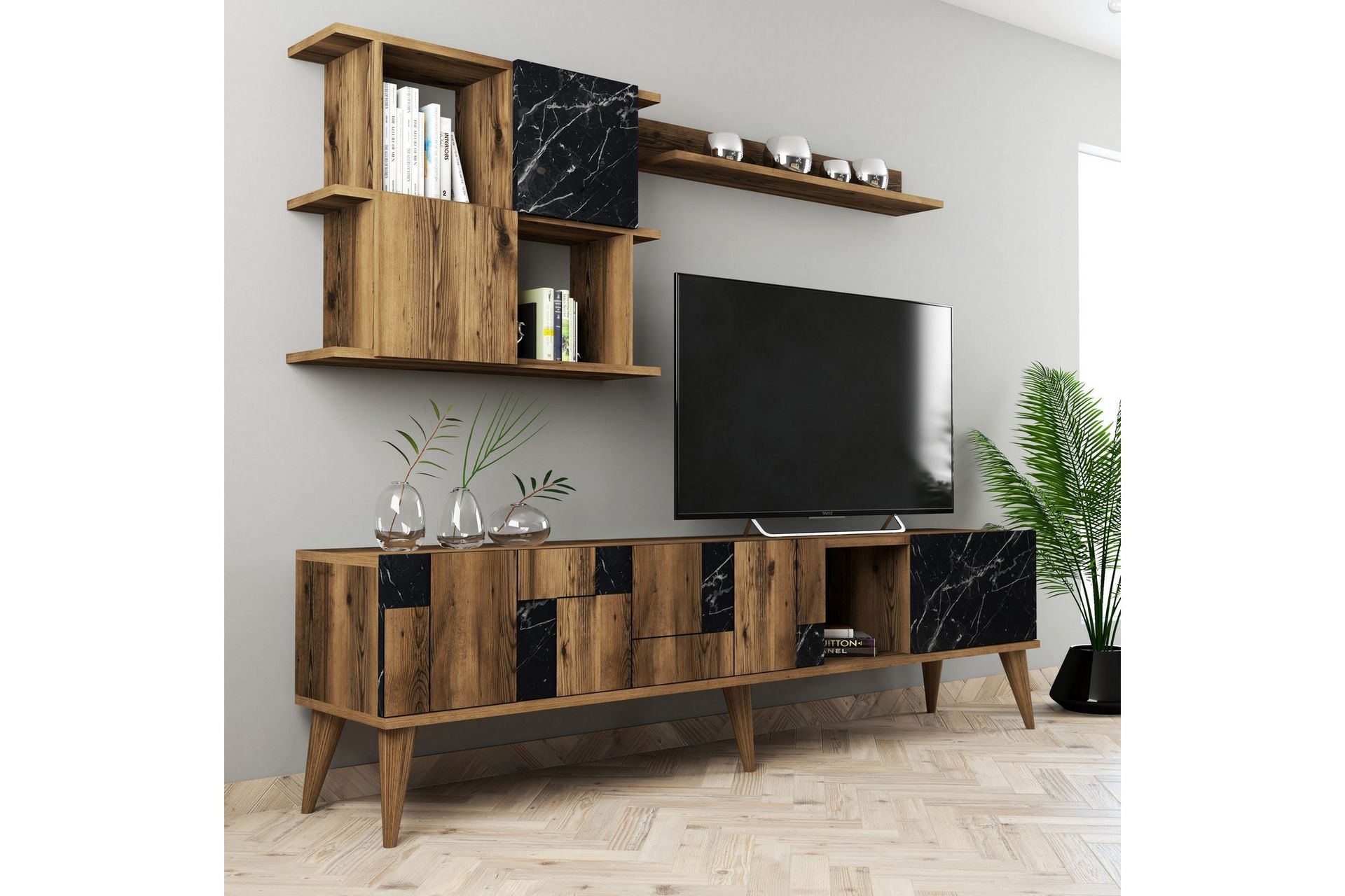 Alsacia Tv-möbelset 180 cm - Mörkbrun/Svart
