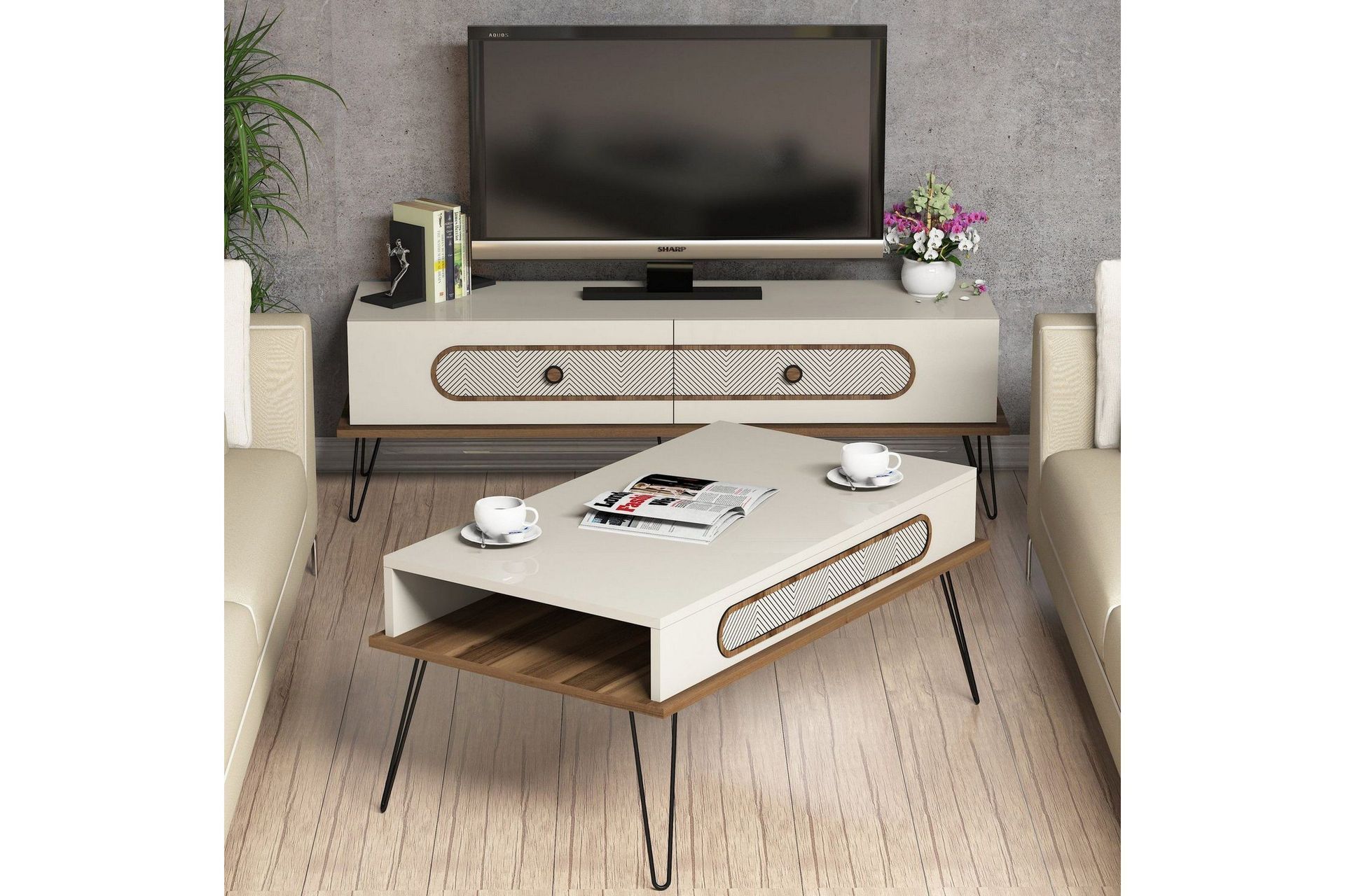Hovdane TV-Möbelset 145 cm - Brun/Vit