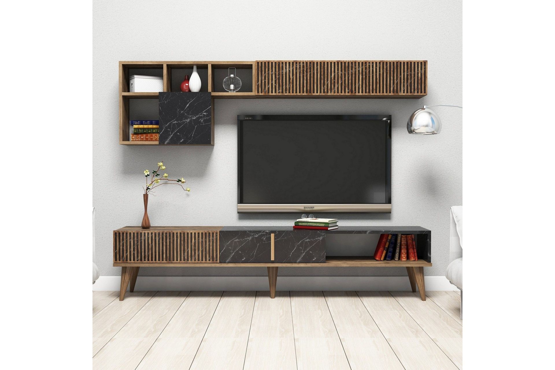 Millay TV-Möbelset 180 cm - Valnöt/Svart