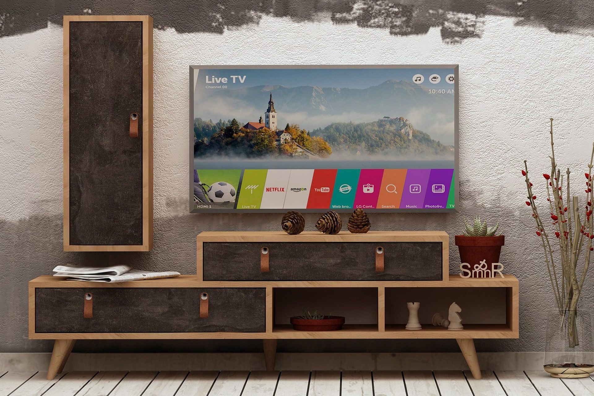 Mod Design Tv-bänk/Skåp - Grå/Trä