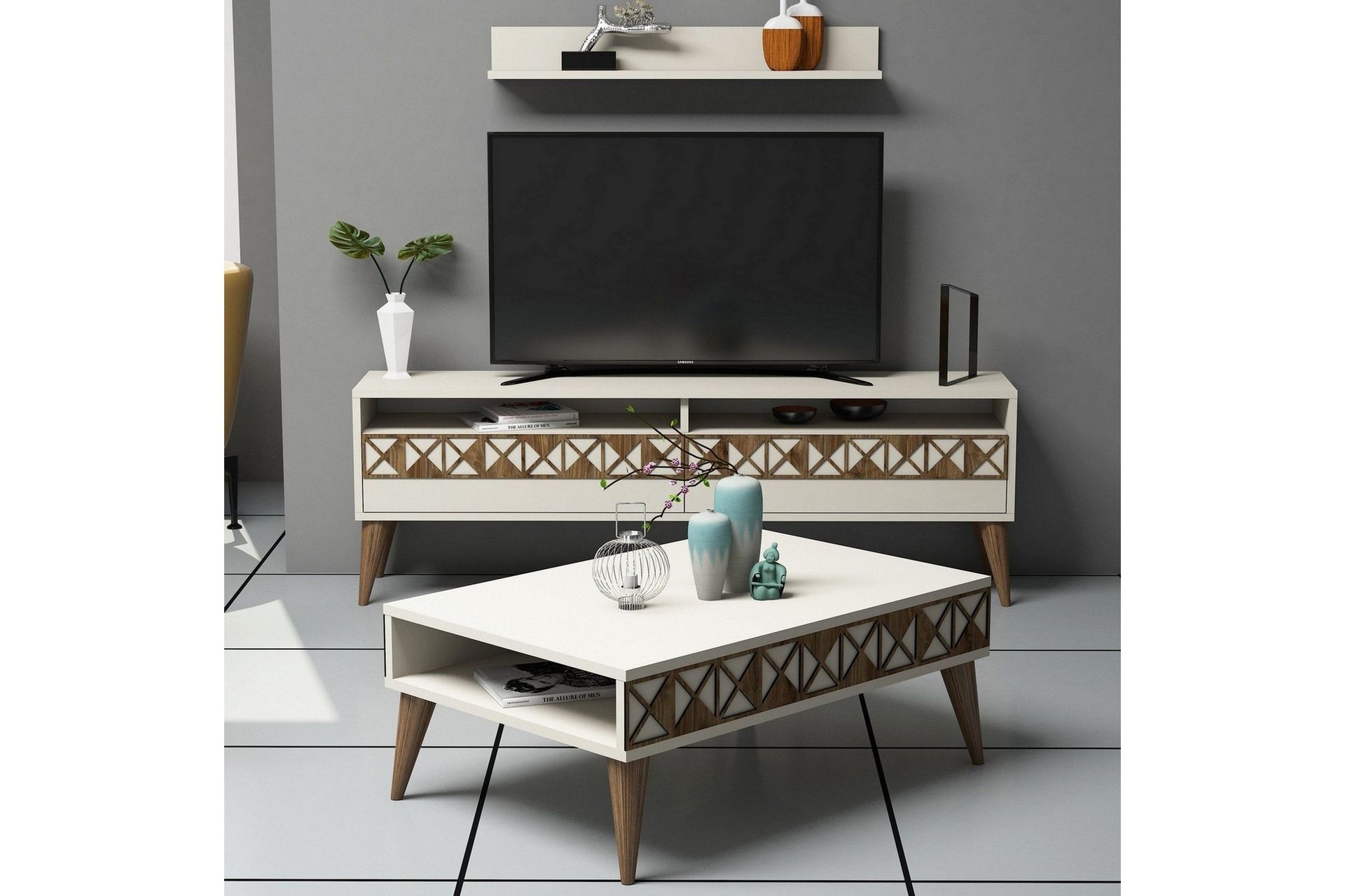 Muennink Vardagsrumsset 150 cm - Vit/Brun