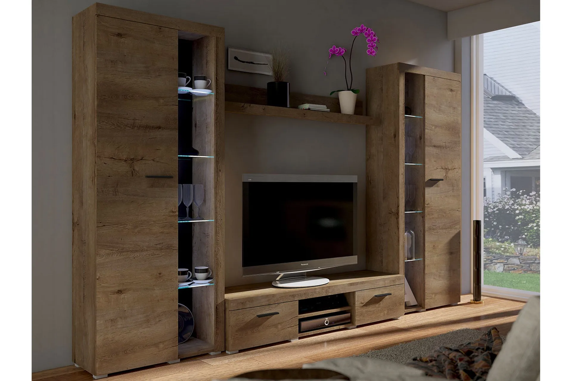 Rumba TV-möbelset 300x34x190 cm - Beige/Brun