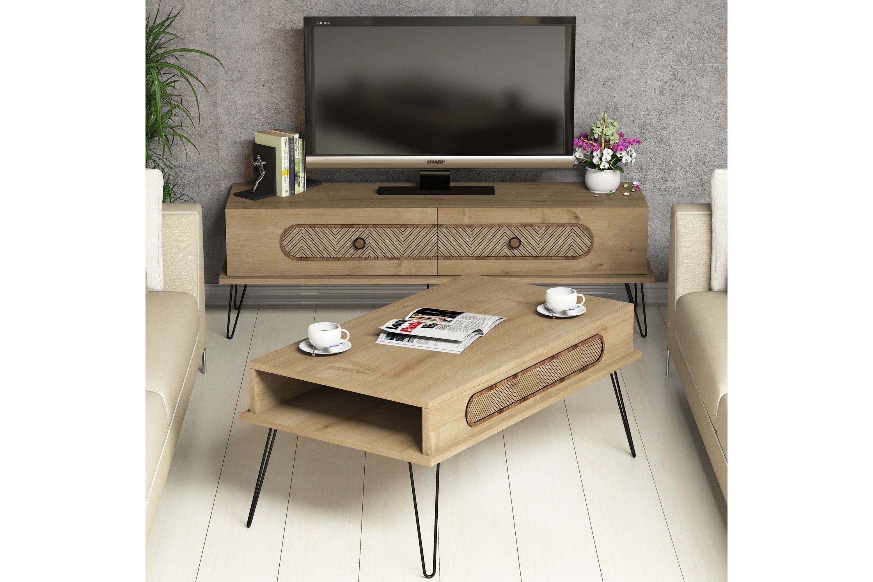 TV-Möbelset Amtorp 145 cm Brun/Ek