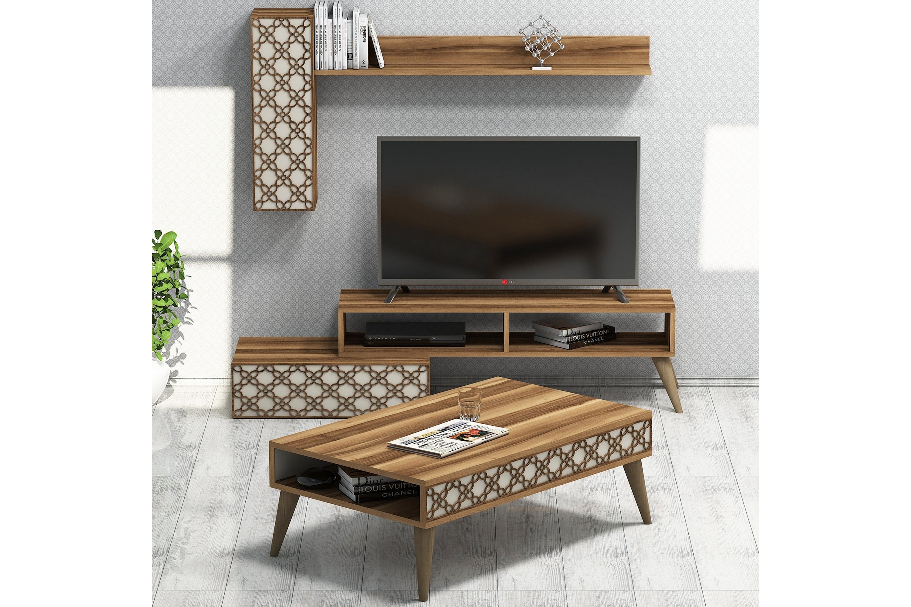 TV-Möbelset Amtorp 150 cm Brun/Mönstrad