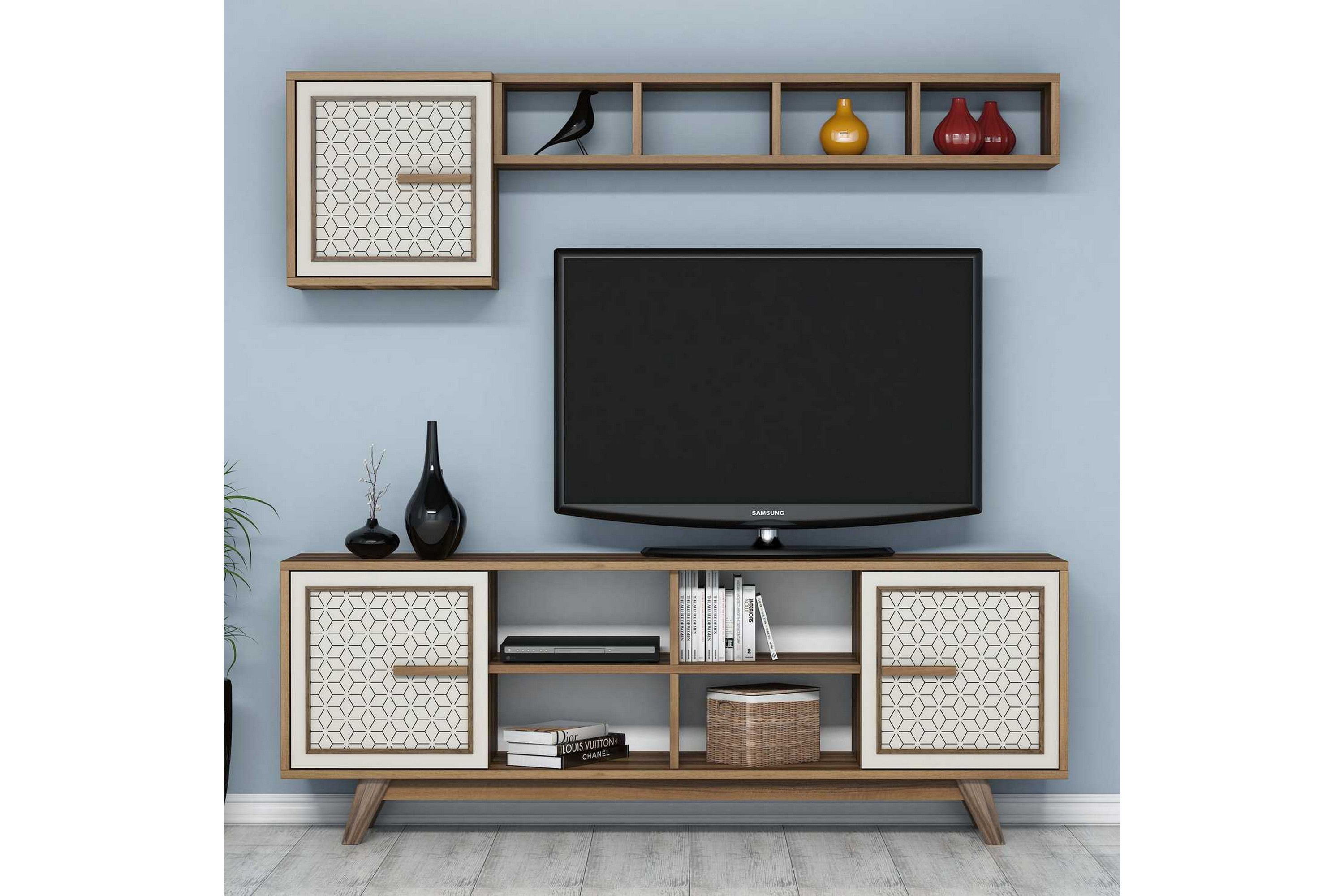 TV-Möbelset Amtorp 160 cm Brun/Vit/Ek