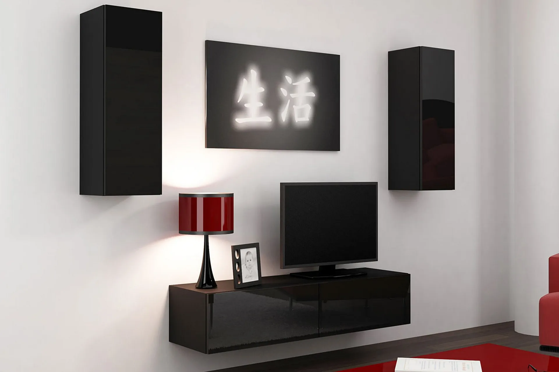 Vasil TV-möbelset 210x40x180 cm - Svart/Vit