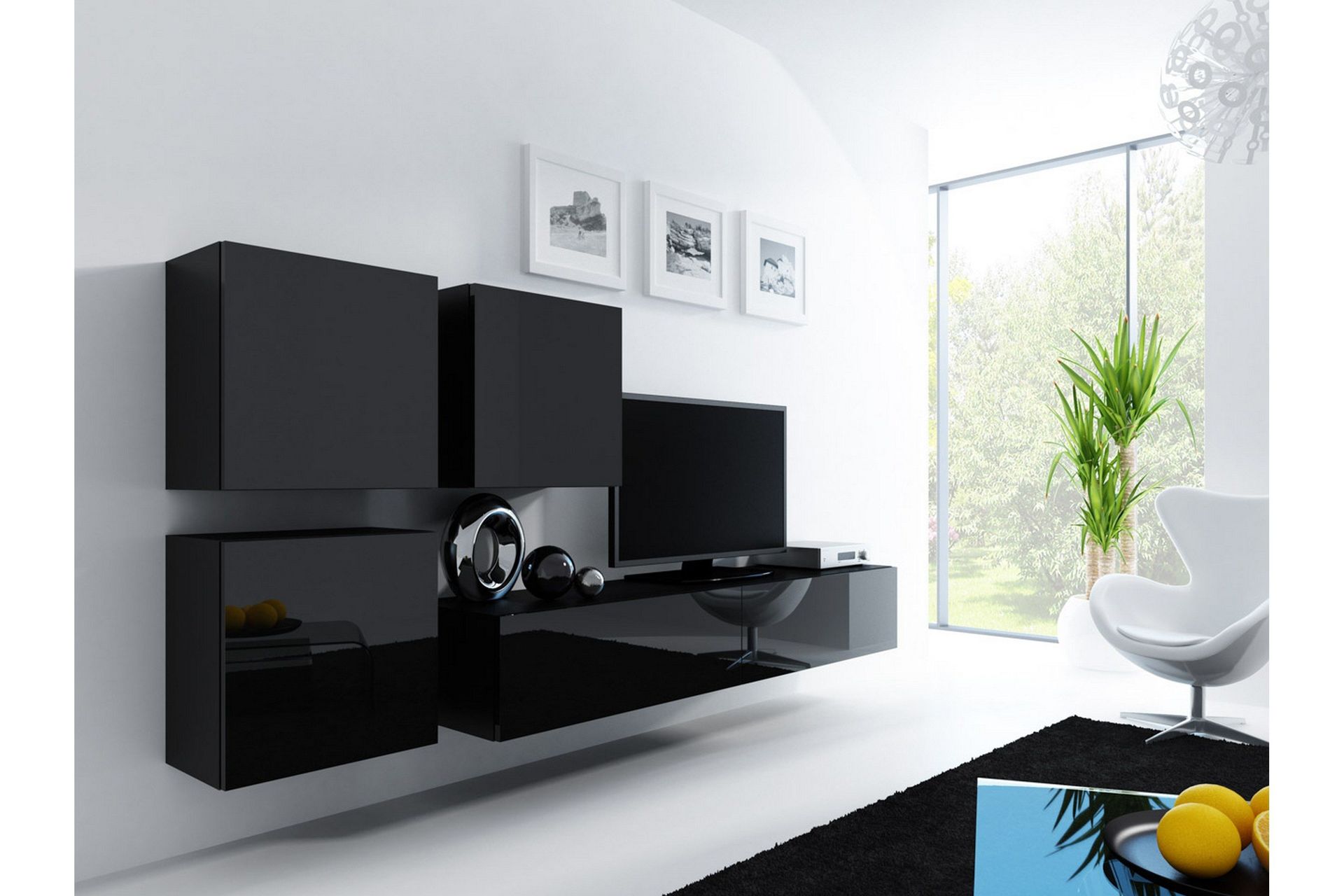 Vasil TV-möbelset 230x40x180 cm - Svart/Vit