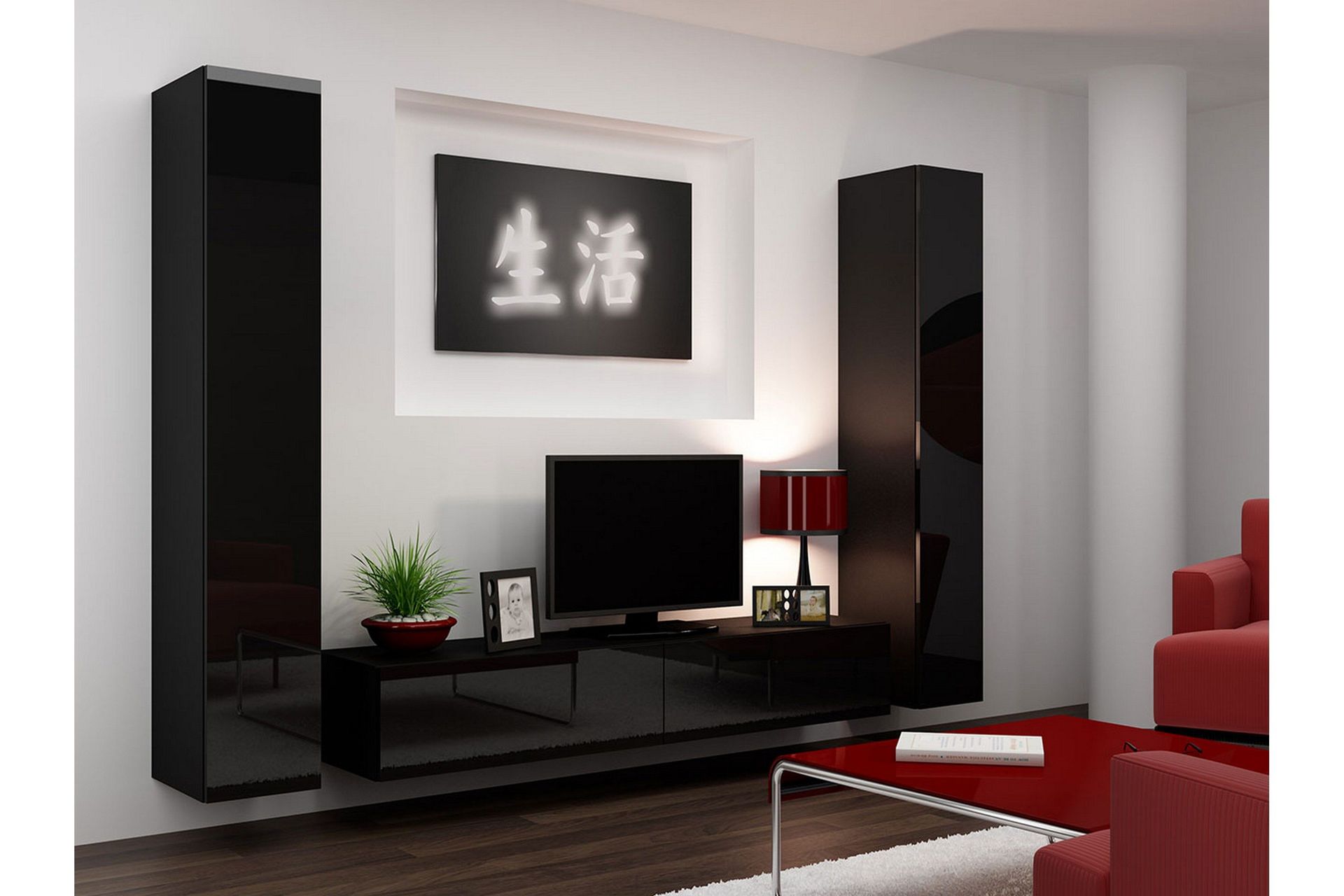 Vasil TV-möbelset 260x40x180 cm - Svart/Vit