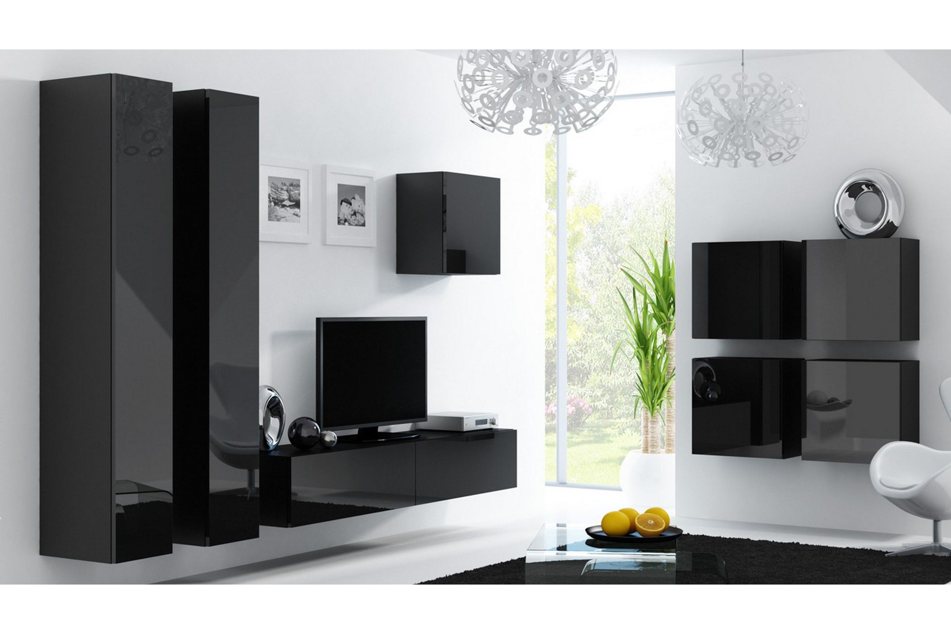 Vasil TV-möbelset 260x40x180 cm - Svart/Vit