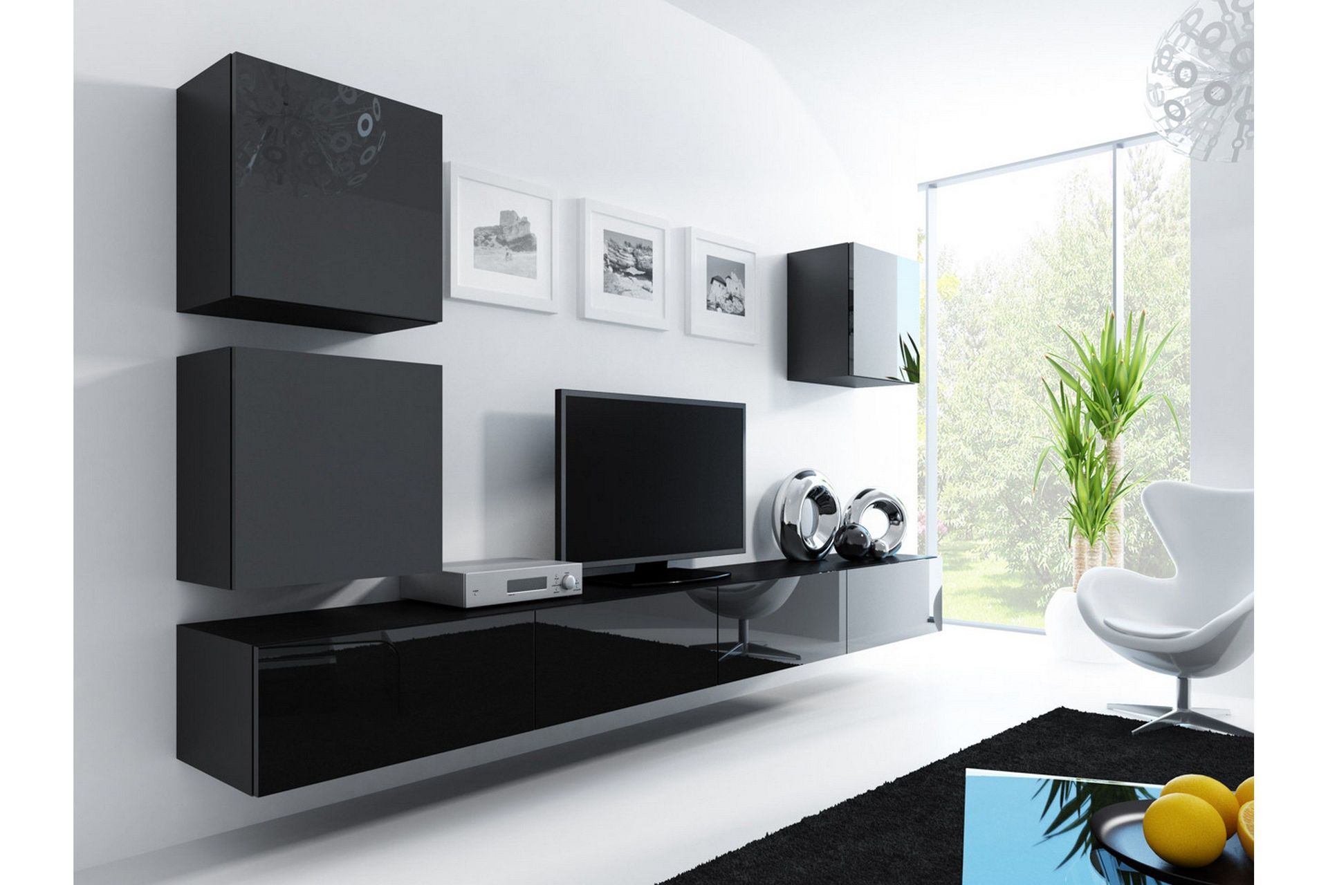Vasil TV-möbelset 280x40x180 cm - Svart/Vit