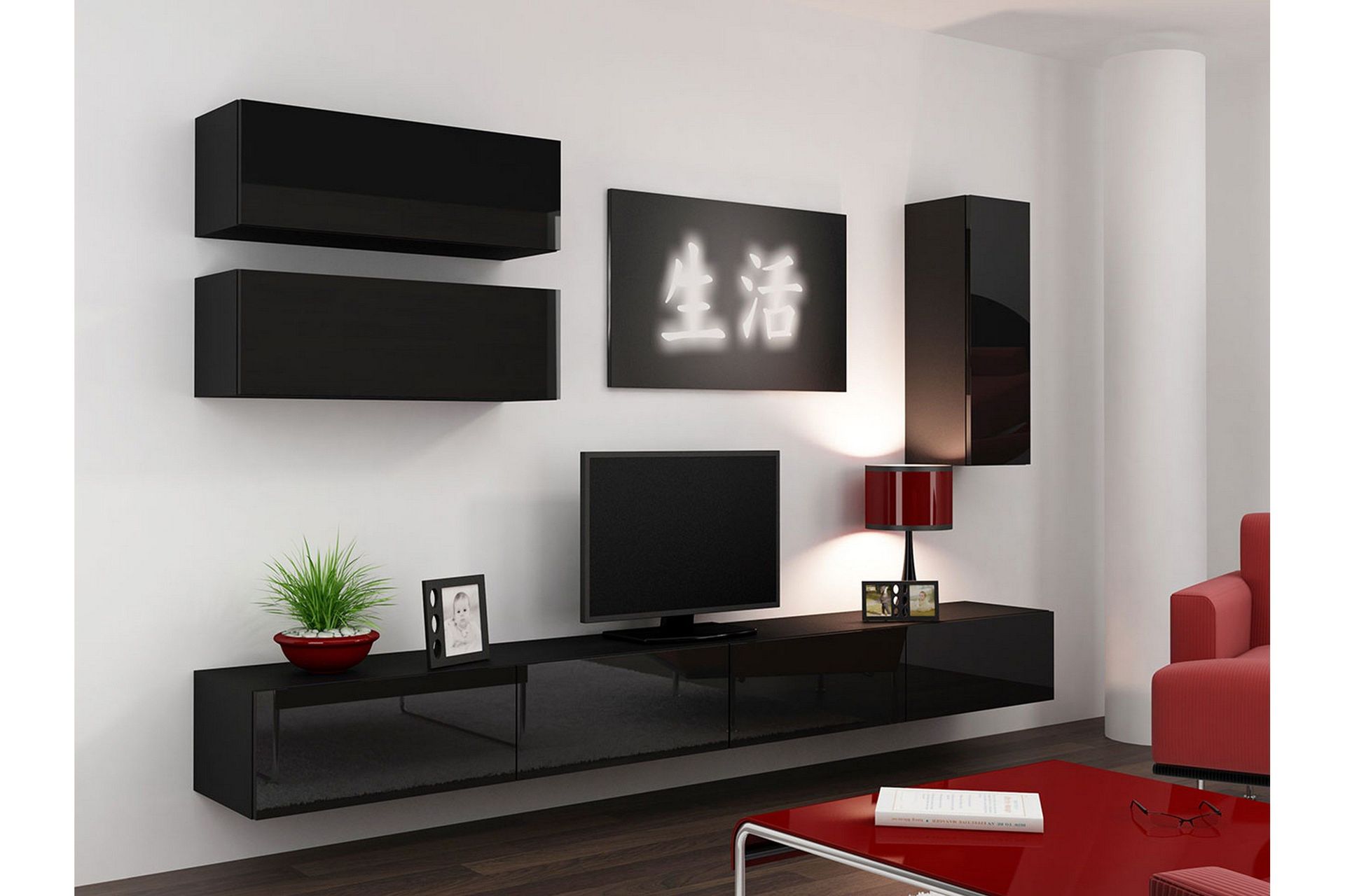 Vasil TV-möbelset 280x40x180 cm - Svart/Vit