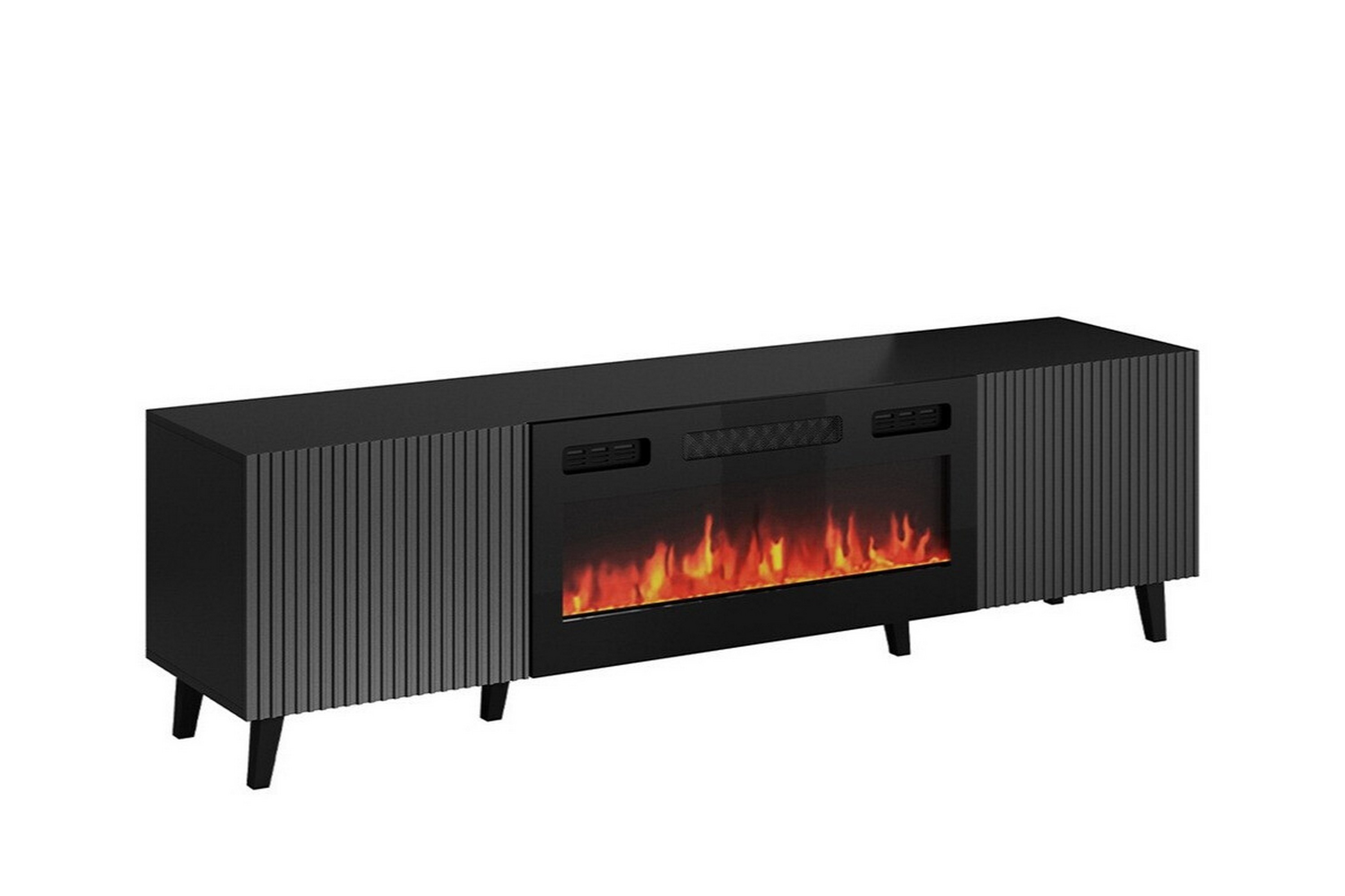 Juniskär tv-skåp med förvaring inbyggd LED kamin 42x50x181 Svart