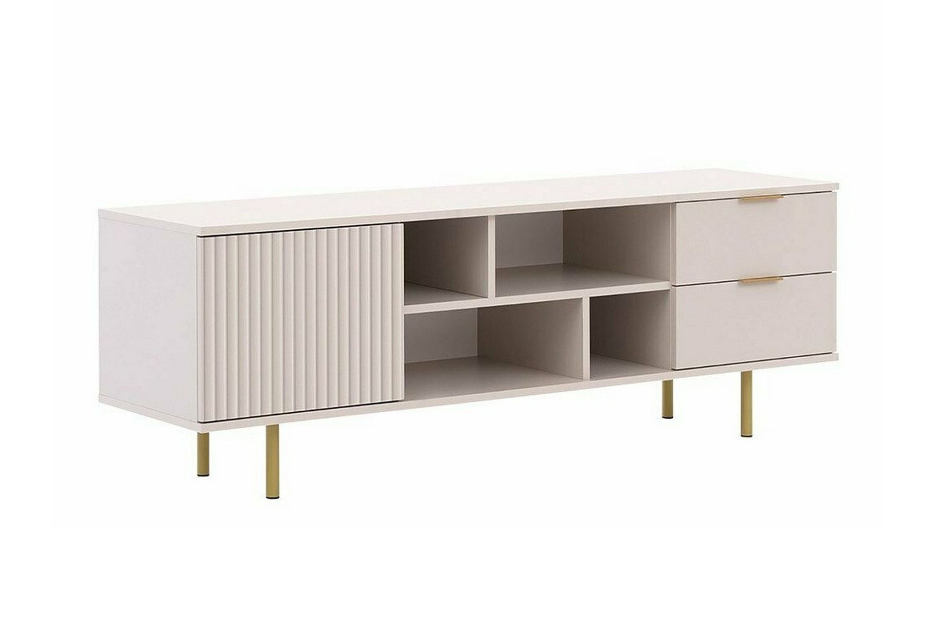 Staffin Golvst&aring;ende Tv B&auml;nk 150 cm med F&ouml;rvaring i M&aring;lat Tr&auml; - Beige