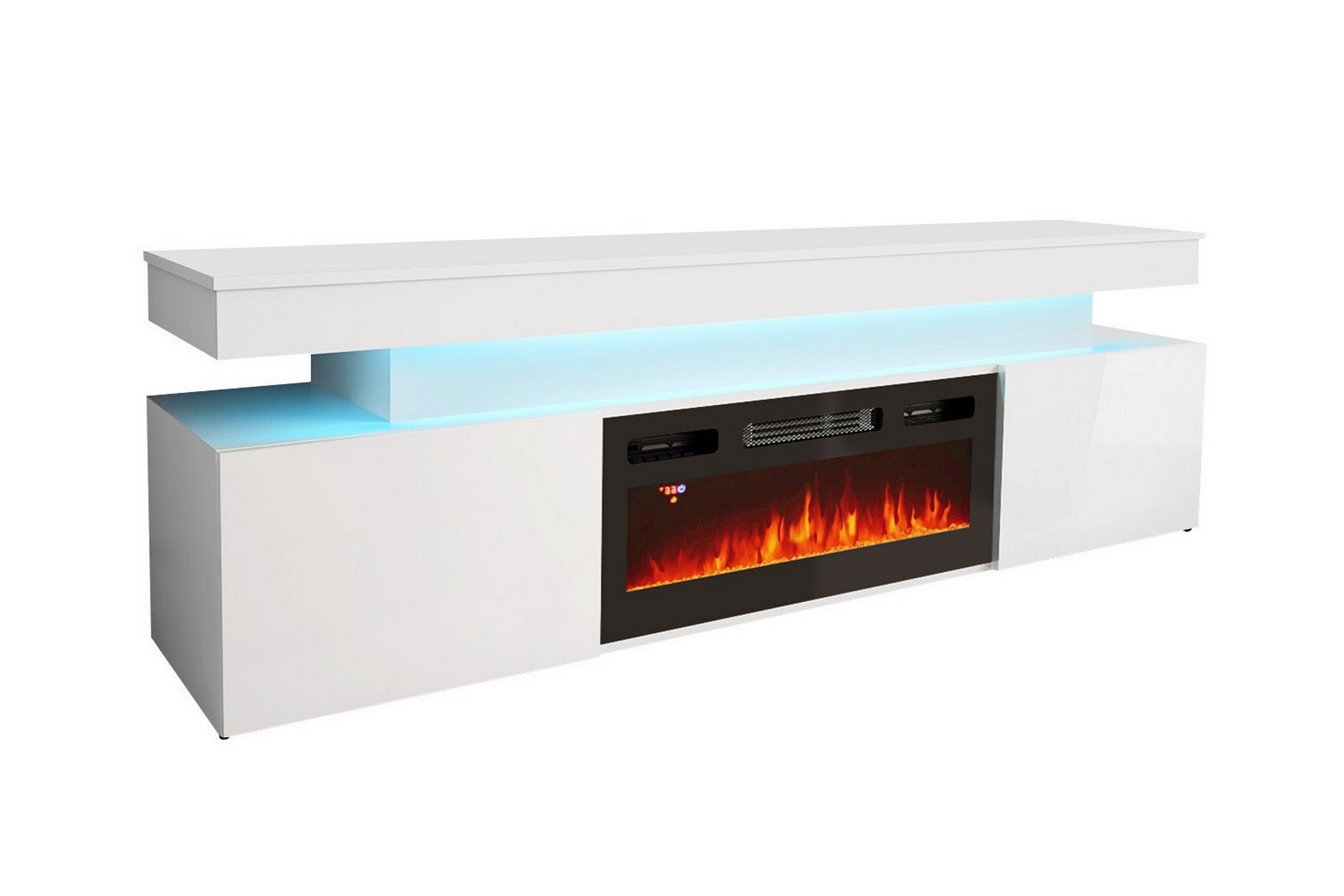 Tv bänk Glenndalemed Förvaring LED kamin Belysning 190 cm Vit