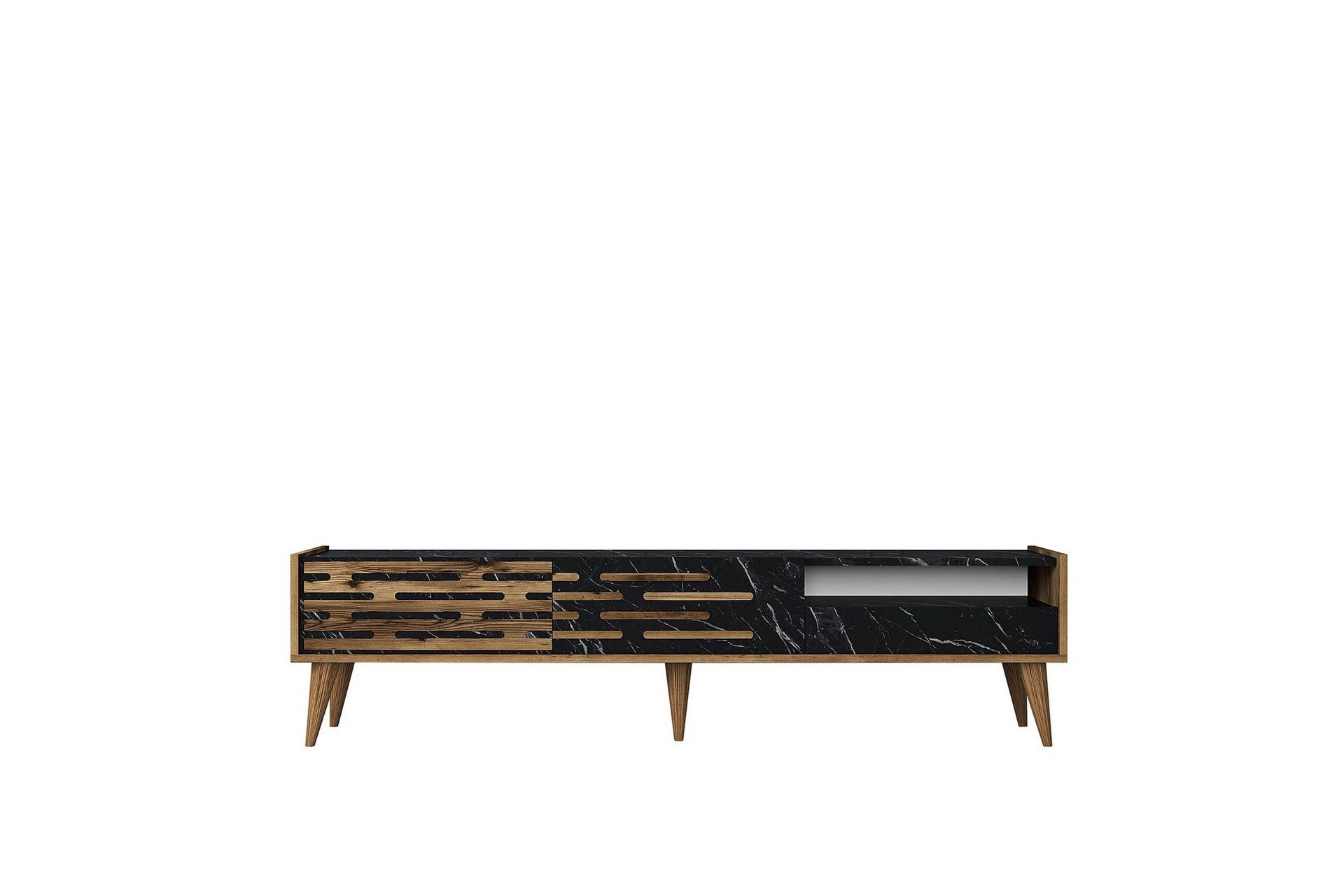 valensiya tv-bänk 180 cm - valnöt/svart/marmor