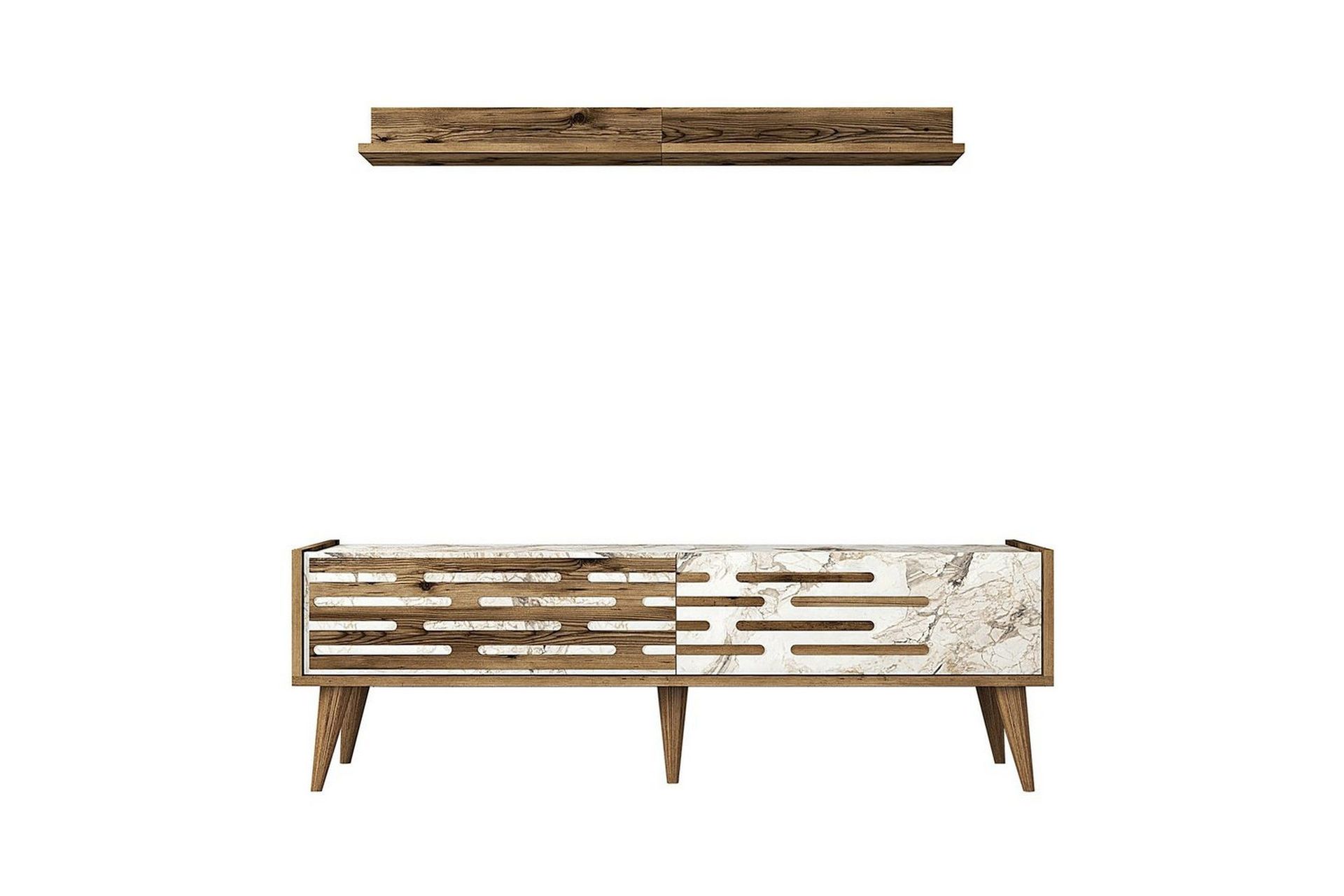 Valensiya Tv-möbelset 140x45 cm - Valnöt/Vit/Marmor