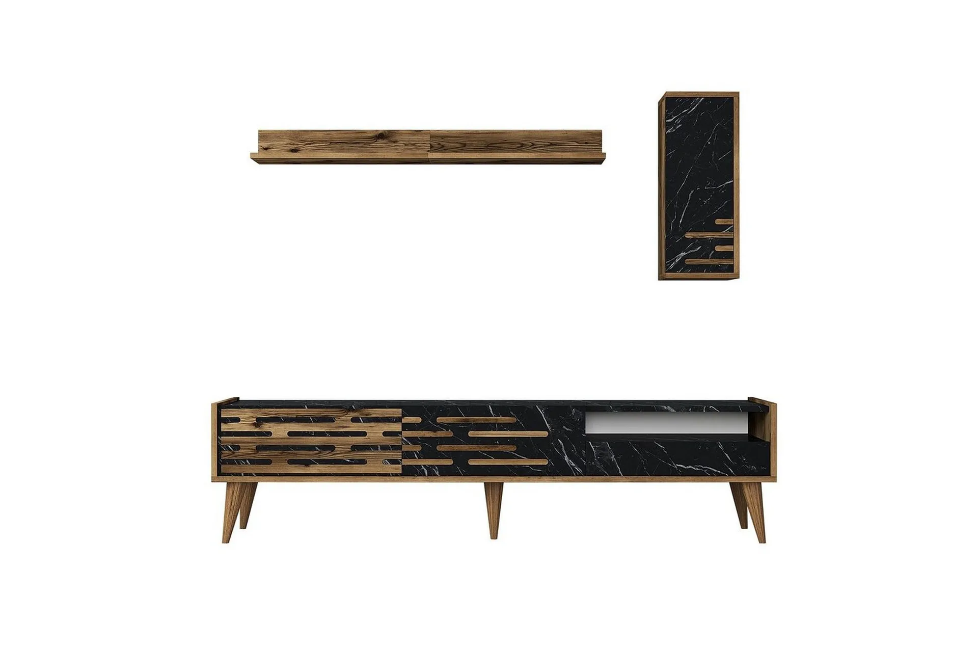 valensiya tv-skåp 180 cm - valnöt/svart/marmor