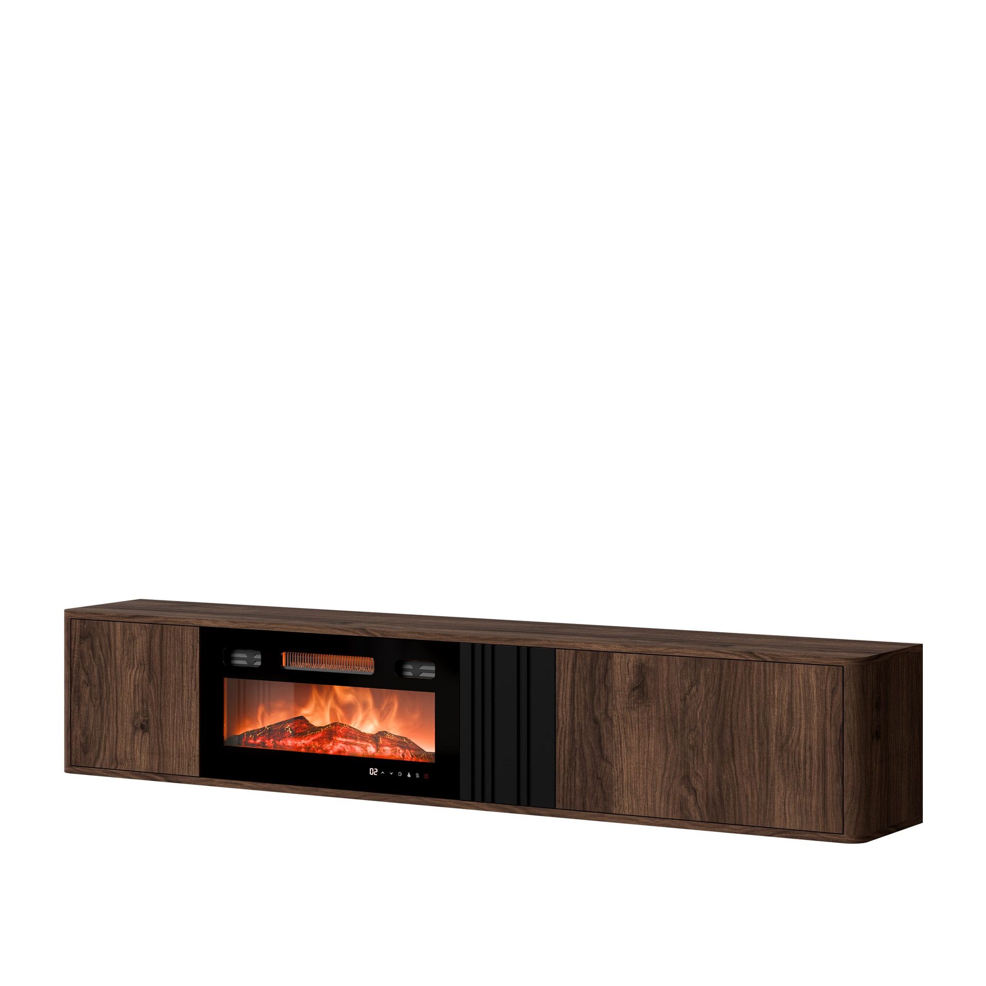 Zalricus TV-bänk LED-Flamma 190x36 cm - Svart, valnöt