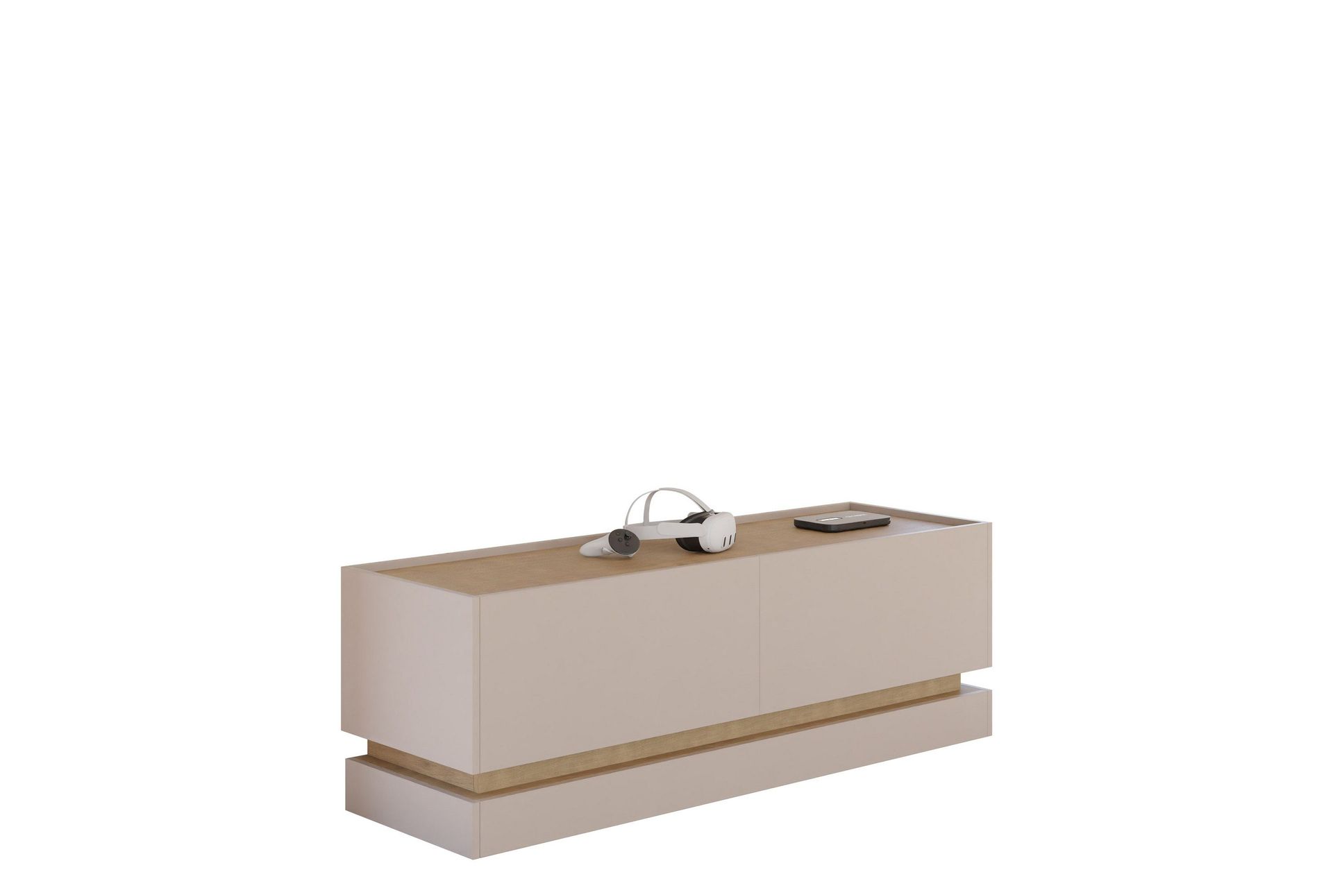 Zelric Golvst&aring;ende Tv-b&auml;nk 150 cm med F&ouml;rvaring i Tr&auml; - Beige