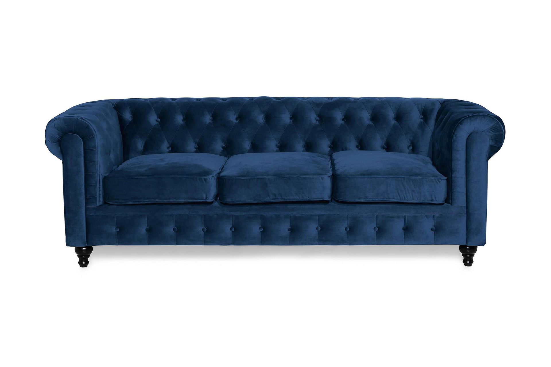 Chesterfield Lyx 3-sits Sammetssoffa - Djup soffa - Bl&aring;