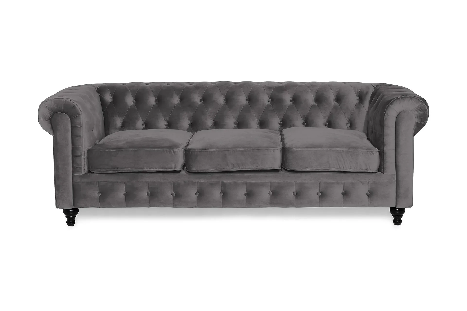 Chesterfield Lyx 3 sits Sammetssoffa - Djup soffa - M&ouml;rkgr&aring;
