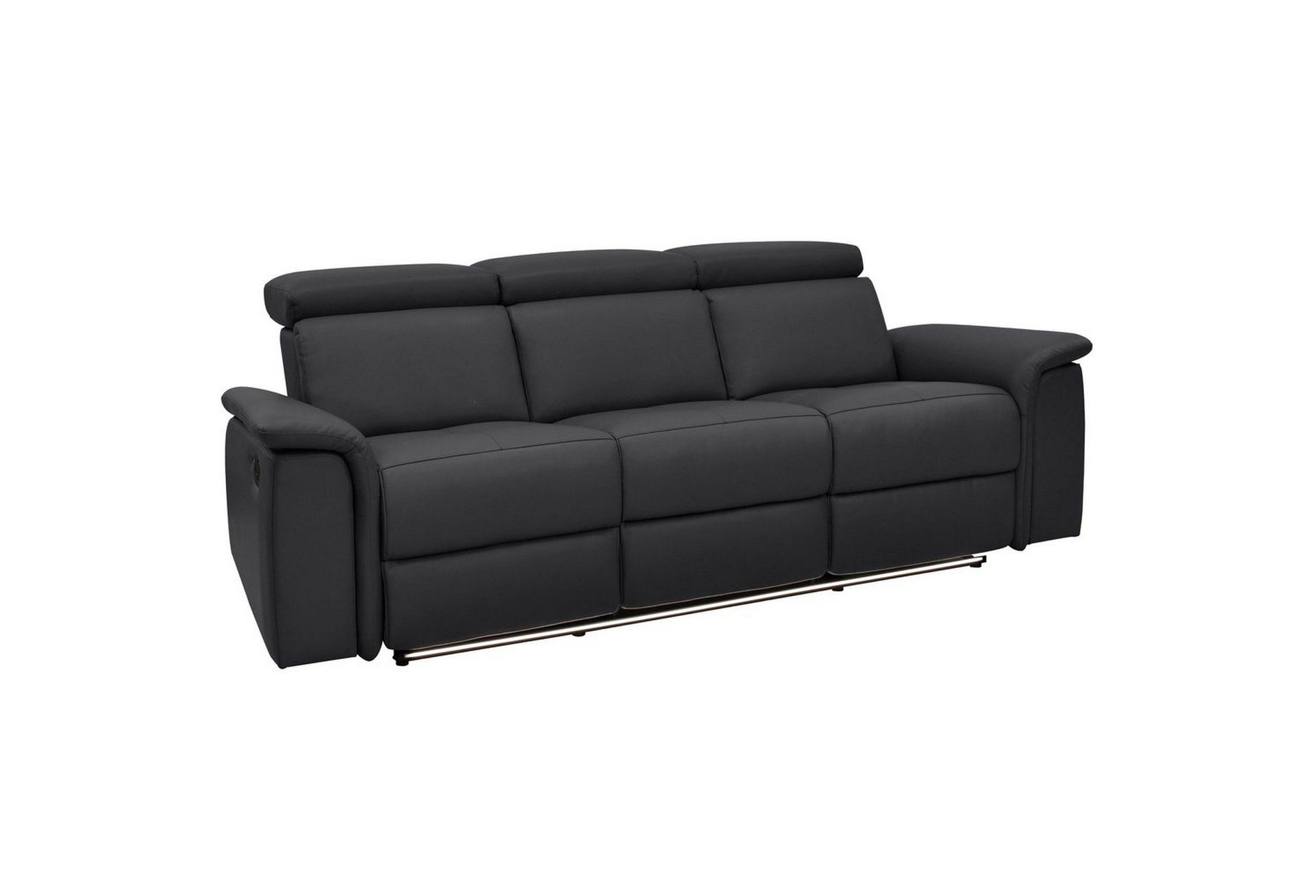 3-sitssoffa Pareli Svart, L&auml;der/PU, Manuell vilstol - Svart, L&auml;der/PU, Manuell vilstol