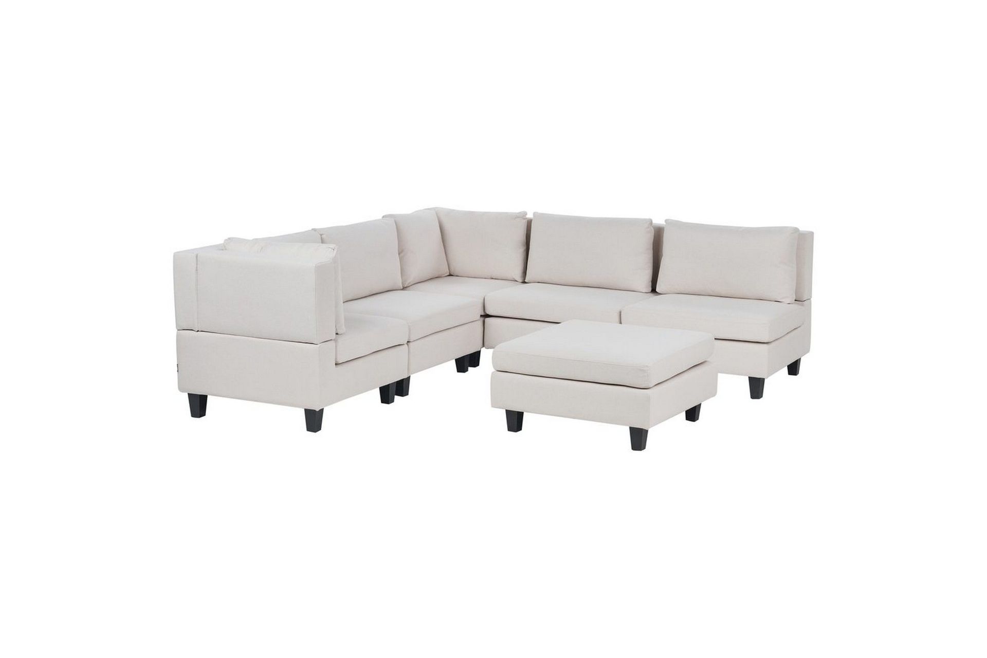 5-sits H&ouml;rnsoffa med fotpall Unstad Beige/svart, H&ouml;gerv&auml;nd, Polyester - Beige/svart, H&ouml;gerv&auml;nd, Polyester