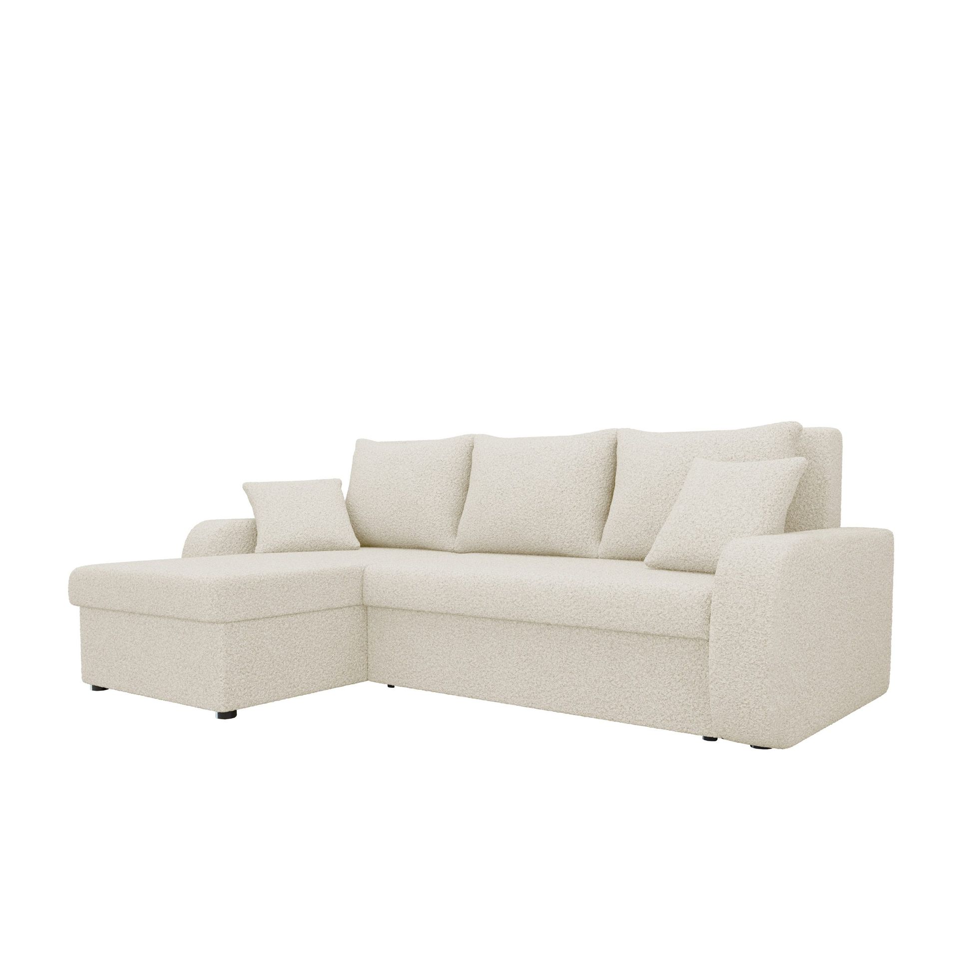 Alvared 3-sits V&auml;nsterv&auml;nd L-formad Divansoffa med F&ouml;rvaring i Boucl&eacute; - Offwhite