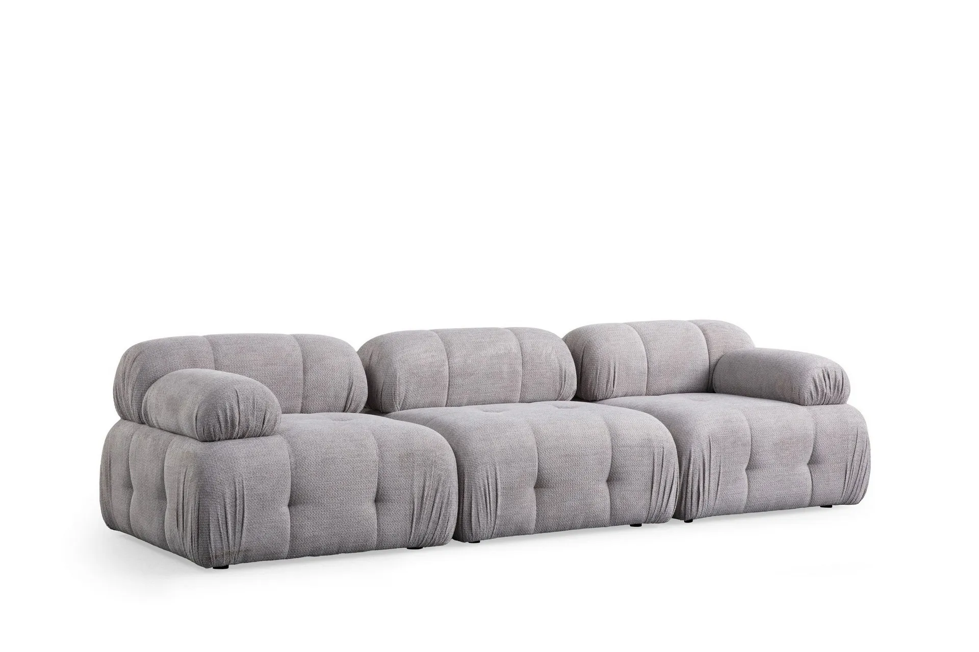 Belgin Bubblig Soffa 3-sits med fasta armst&ouml;d - Ljusgr&aring;