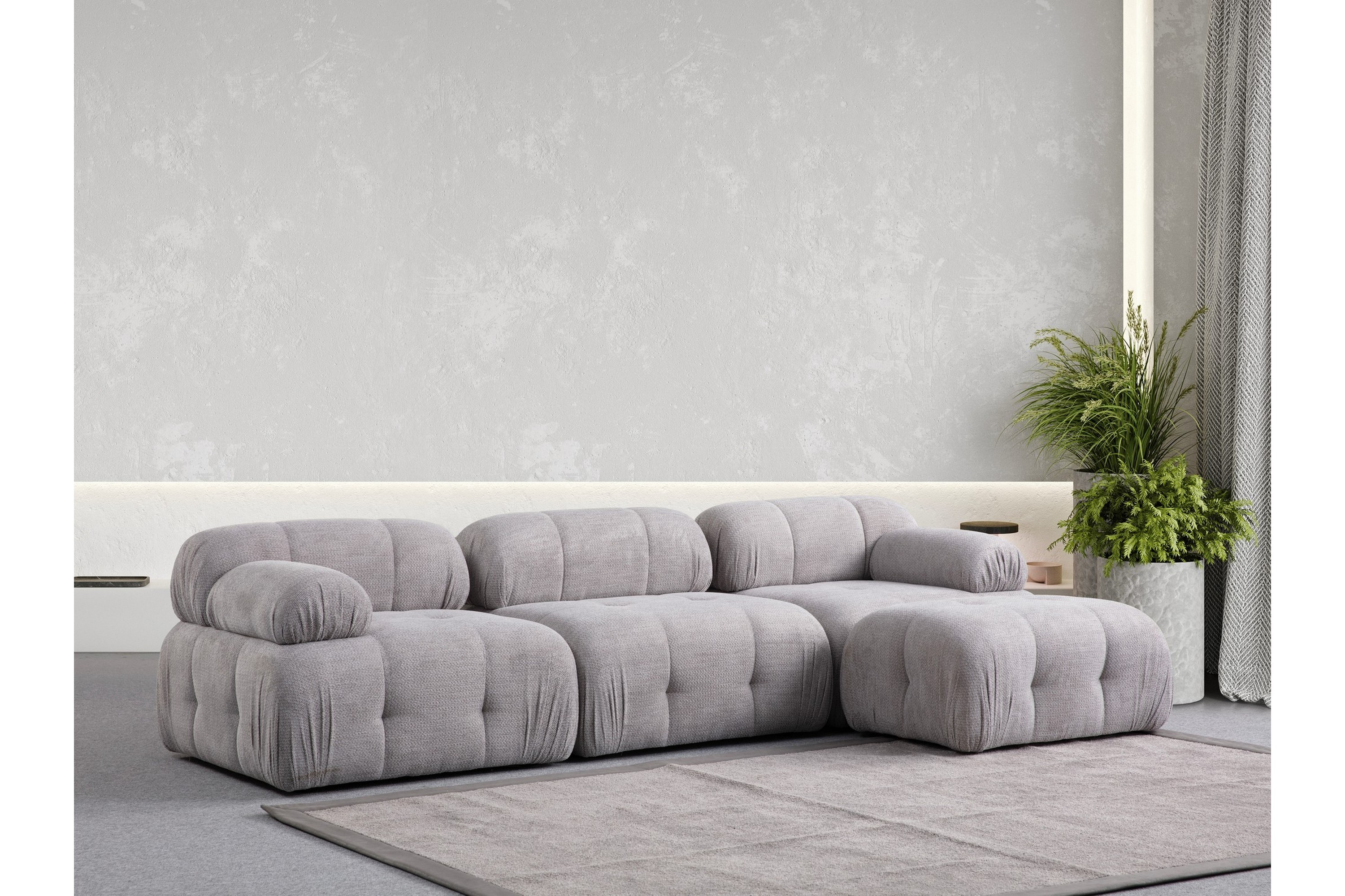 Bengul Soffa med Divan 3-sits Ljusgrå