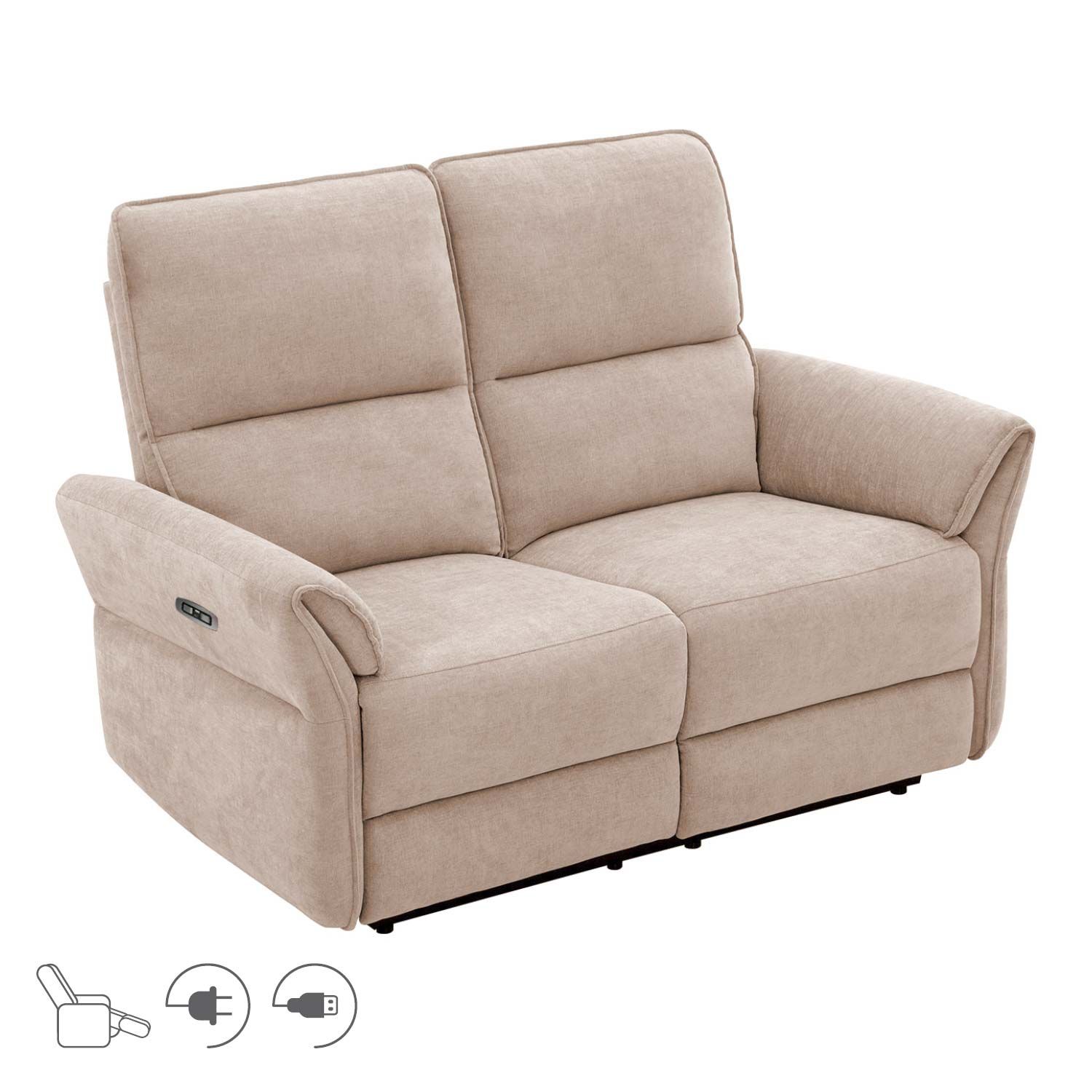Reclinersoffa Ravdal 2-sits med elektrisk mekanism - ljusbrun