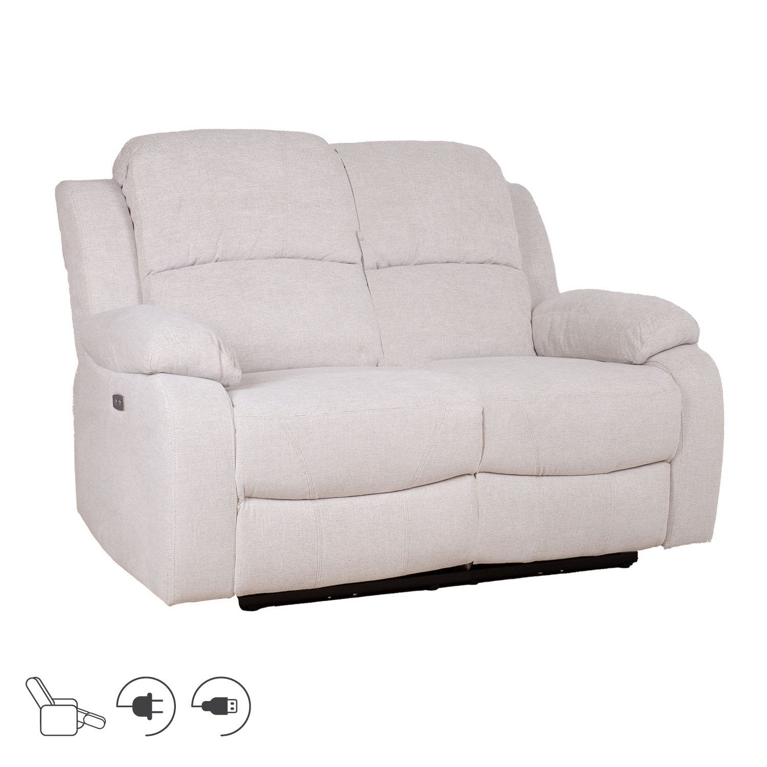 Reclinersoffa Tr&auml;nor 2-sits med elektrisk mekanism - naturvit