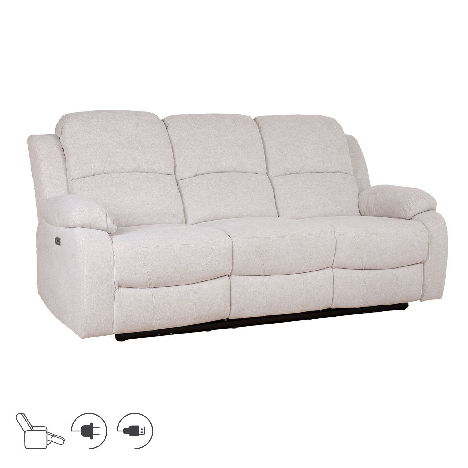 Reclinersoffa Tr&auml;nor 3-sits med elektrisk mekanism - naturvit