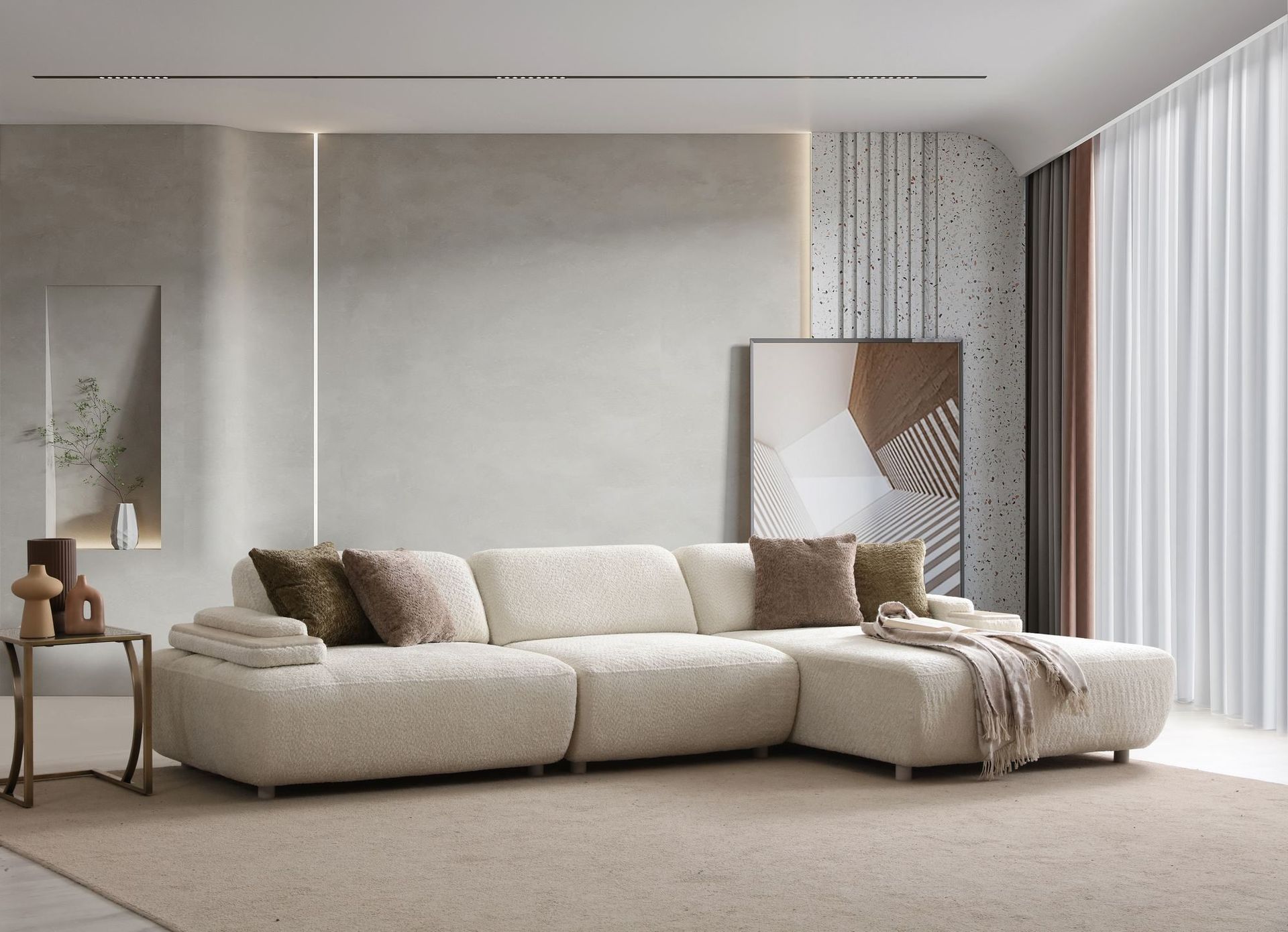 Bonavista 4-sits Soffa med Divan H&ouml;ger Bouclet - Beige
