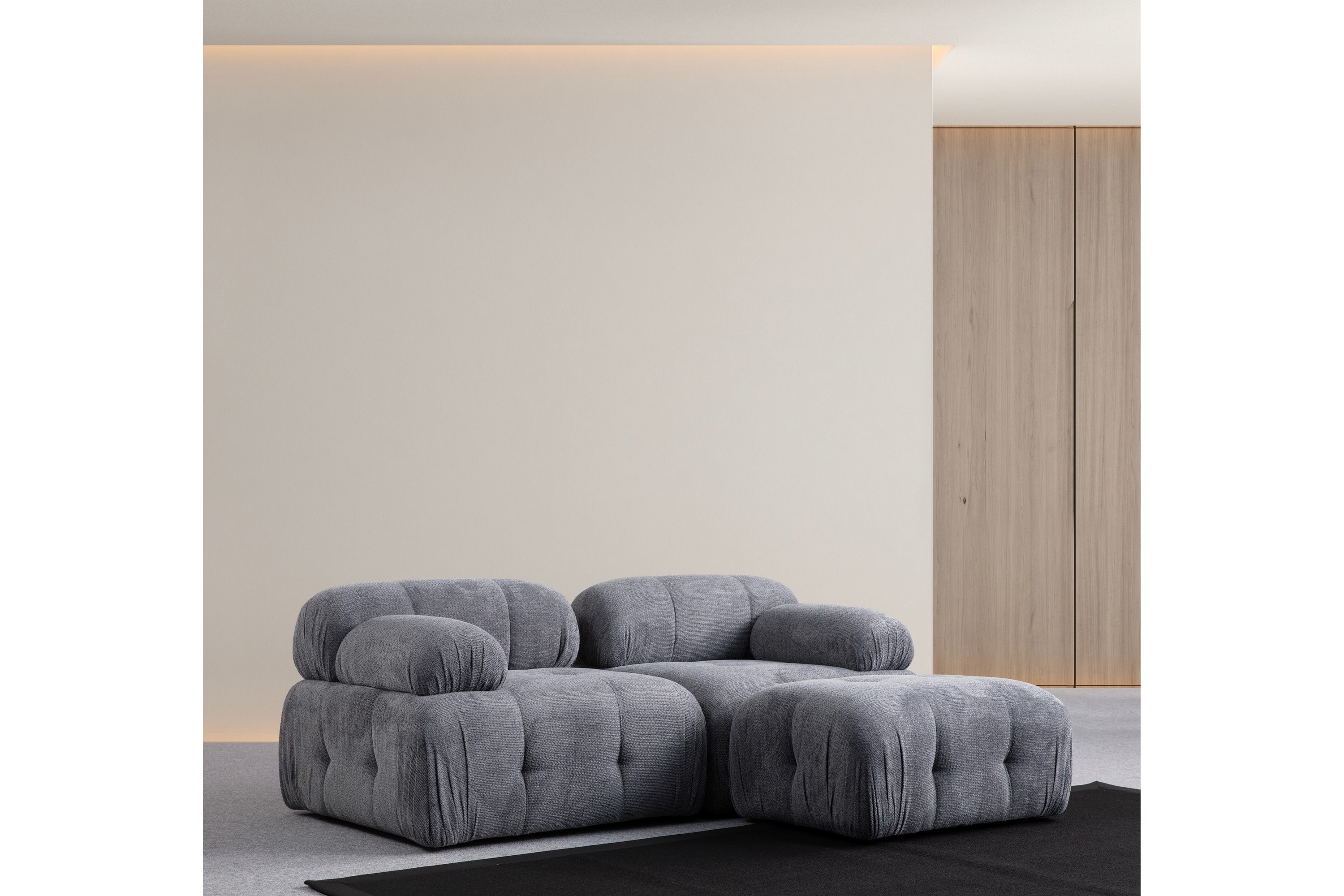 bubblig divansoffa 2-sits belgin med fasta armstöd - grå