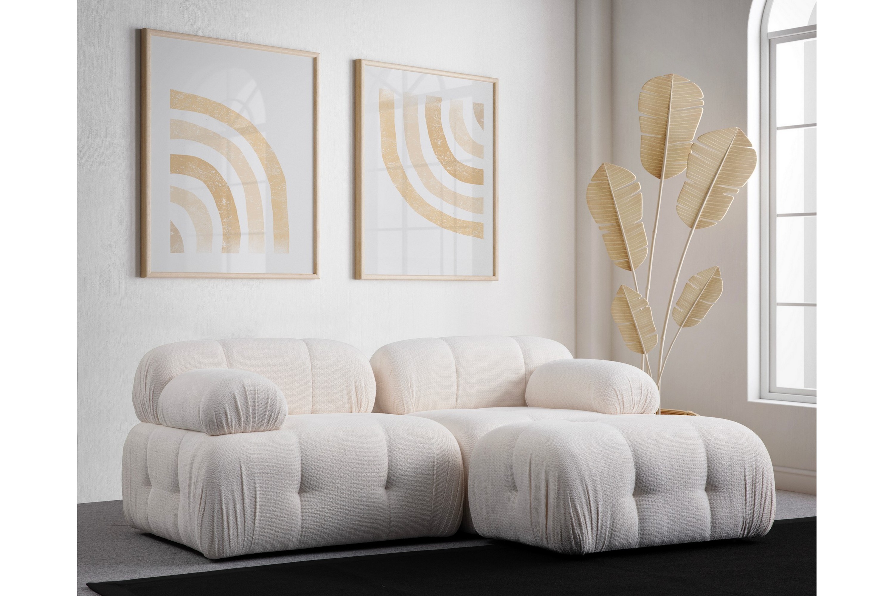 bubblig divansoffa 2-sits belgin med fasta armstöd - vit