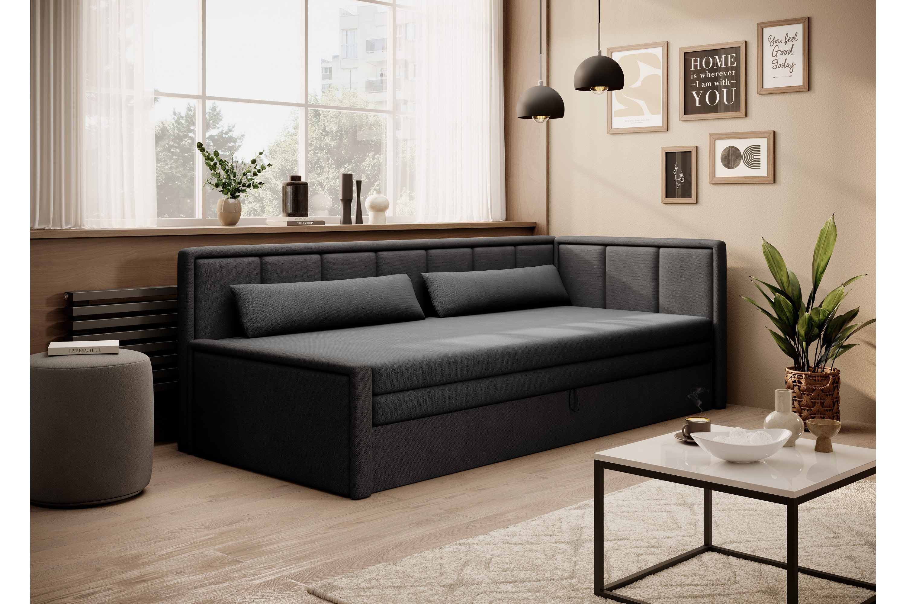 3-sits Bäddsoffa Mansuri med Förvaring Mörkgrå