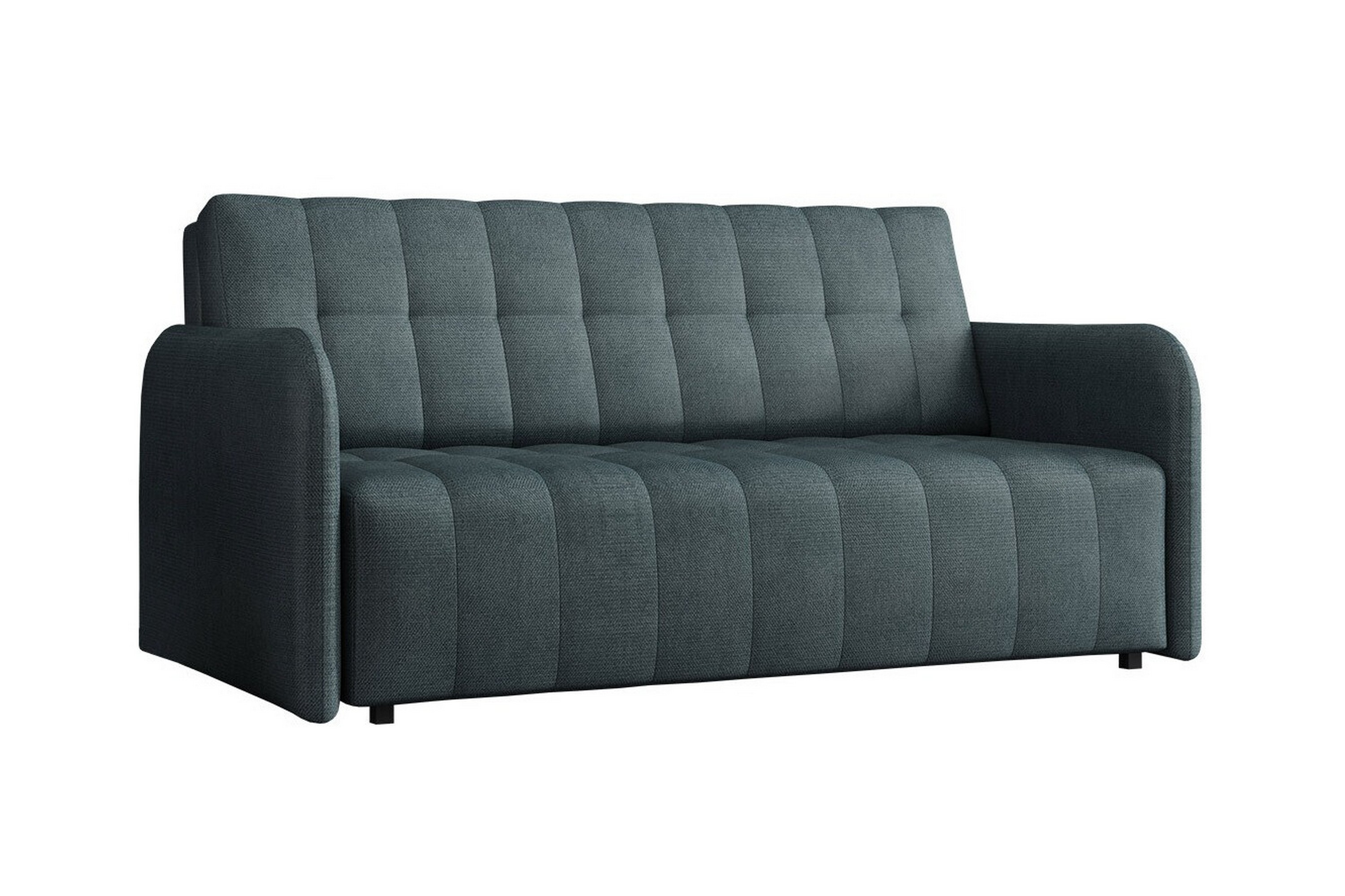denegal liten 3-sits bäddsoffa framåtbäddad i plysch - mörkgrå
