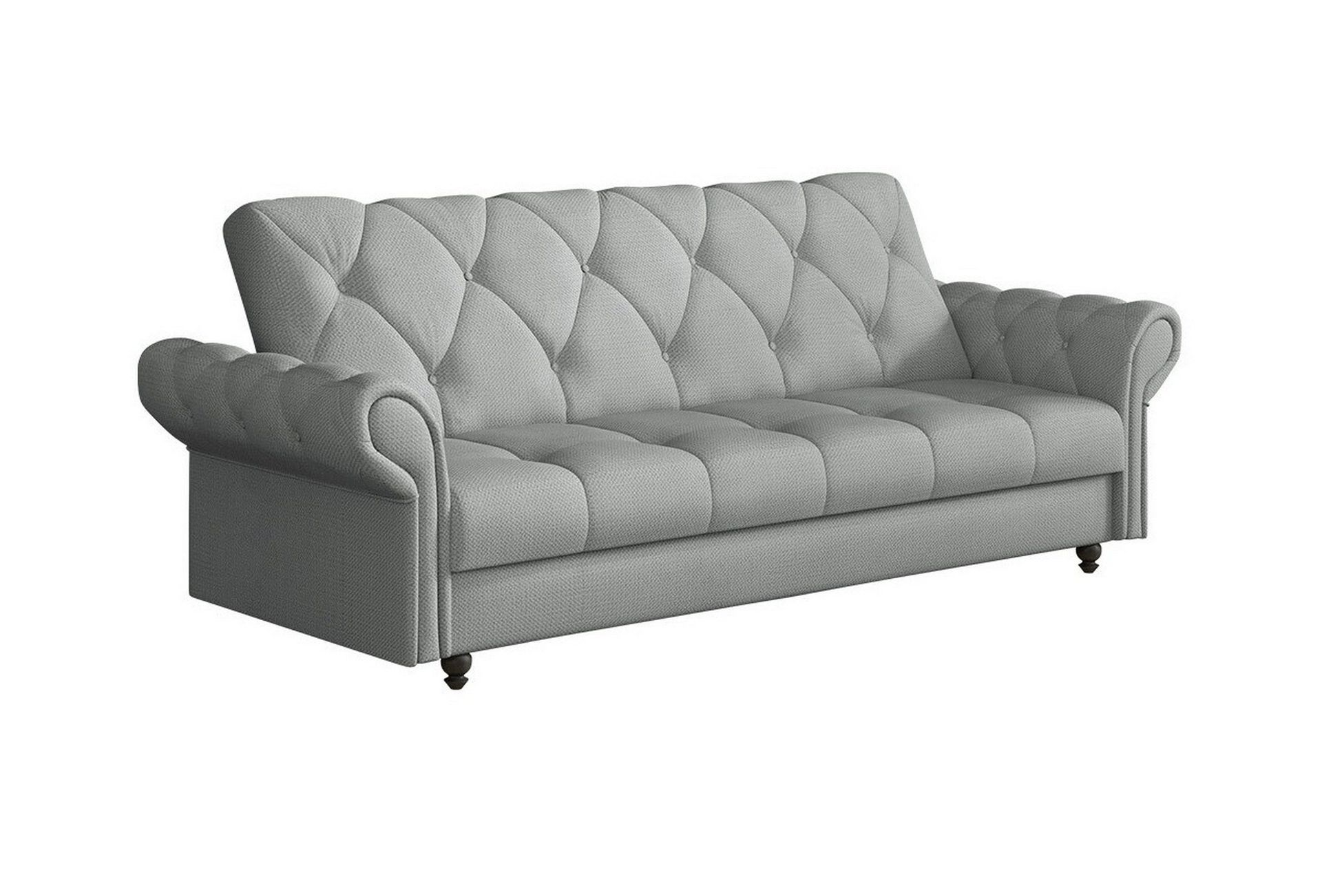 denegal liten 3-sits bäddsoffa längsbäddad i plysch - ljusgrå